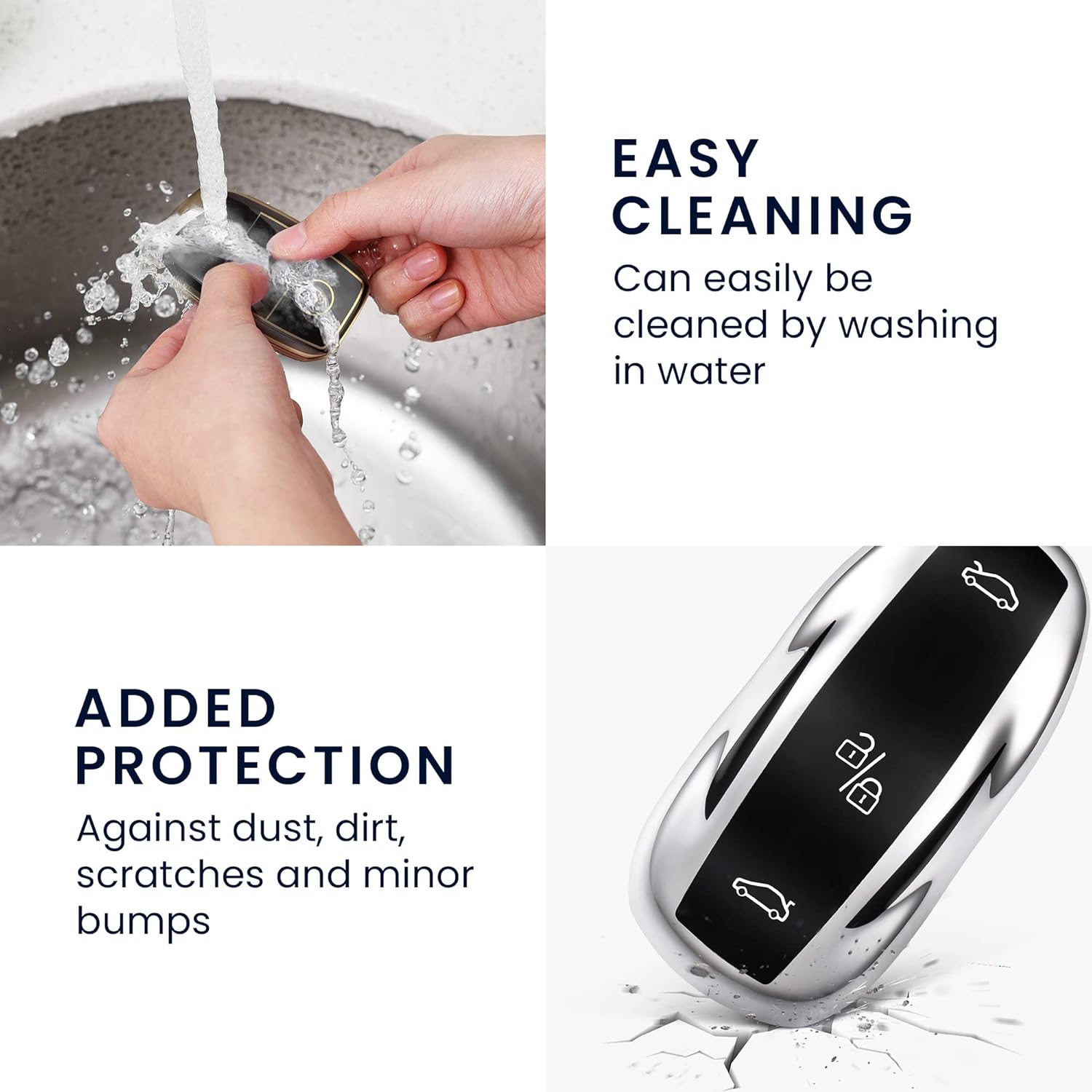 kwmobile Remote Case Compatible with Tesla Model S/Model Y/Model 3 - Car Key Case with TPU Buttons - Shiny Silver - Image 6