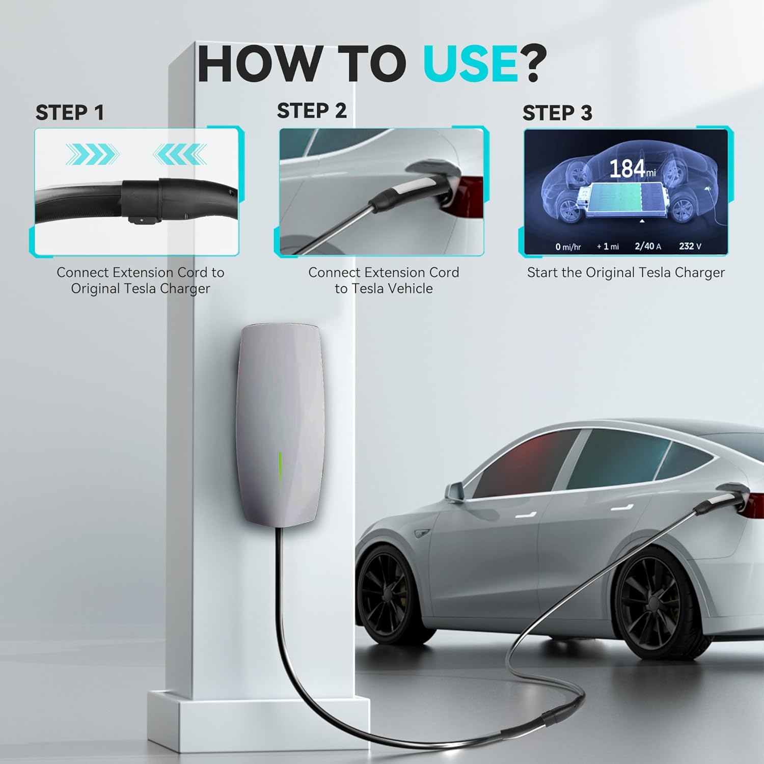 Tesla Extension Cord 23ft - Tesla Extension Cord 48A AC - Upgraded Tesla Charging Cable for Tesla Model Y/3/S/X, Fits All Tesla Mobile Chargers or Connectors - Image 9