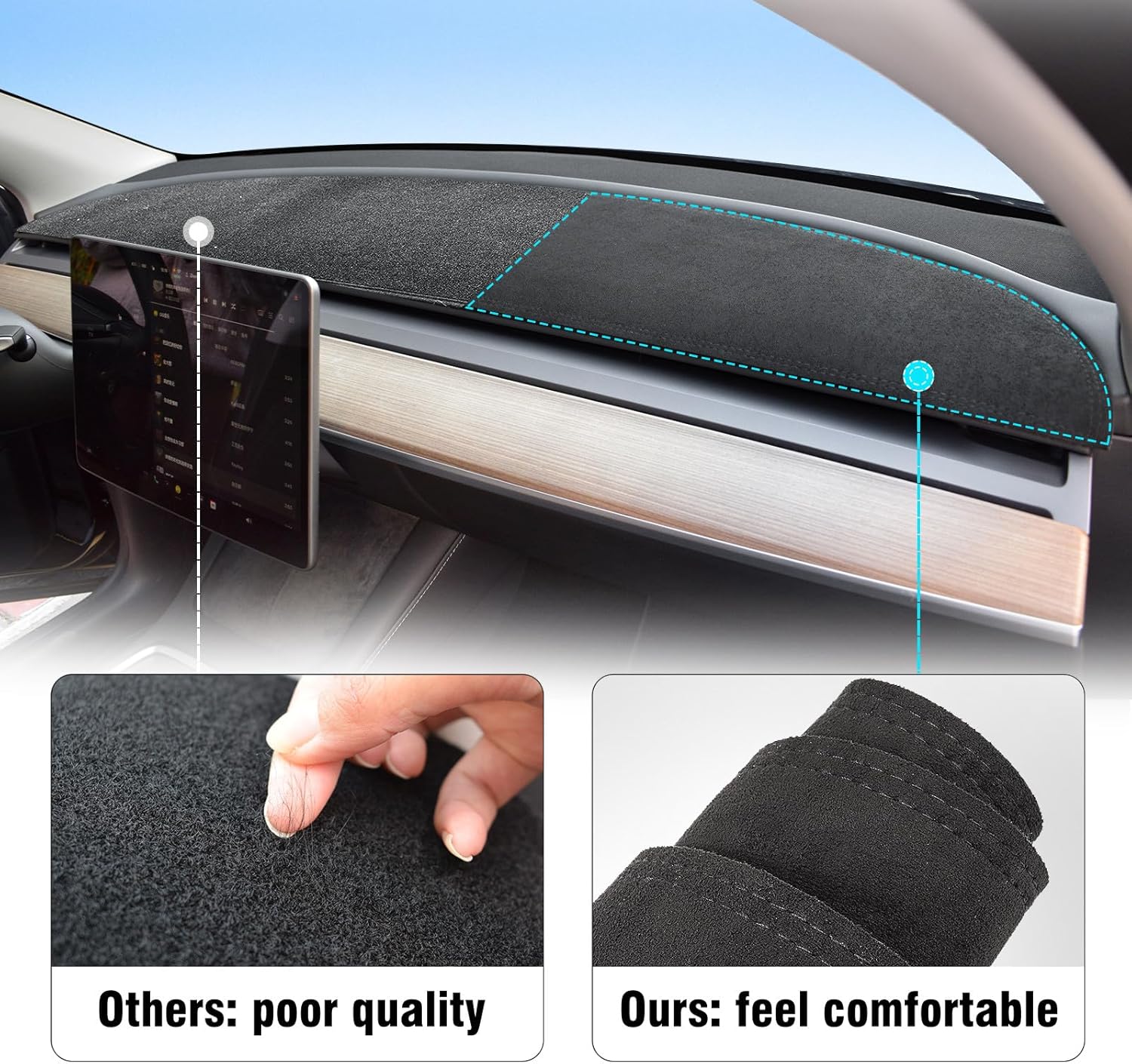 MASHA Dashboard Cover for Tesla Model 3/Y, Flannel Dashboard Mat Compatible with Tesla Model Y Model 3 2017-2021 2022 2023, Decorative Interior Accessories - Image 4