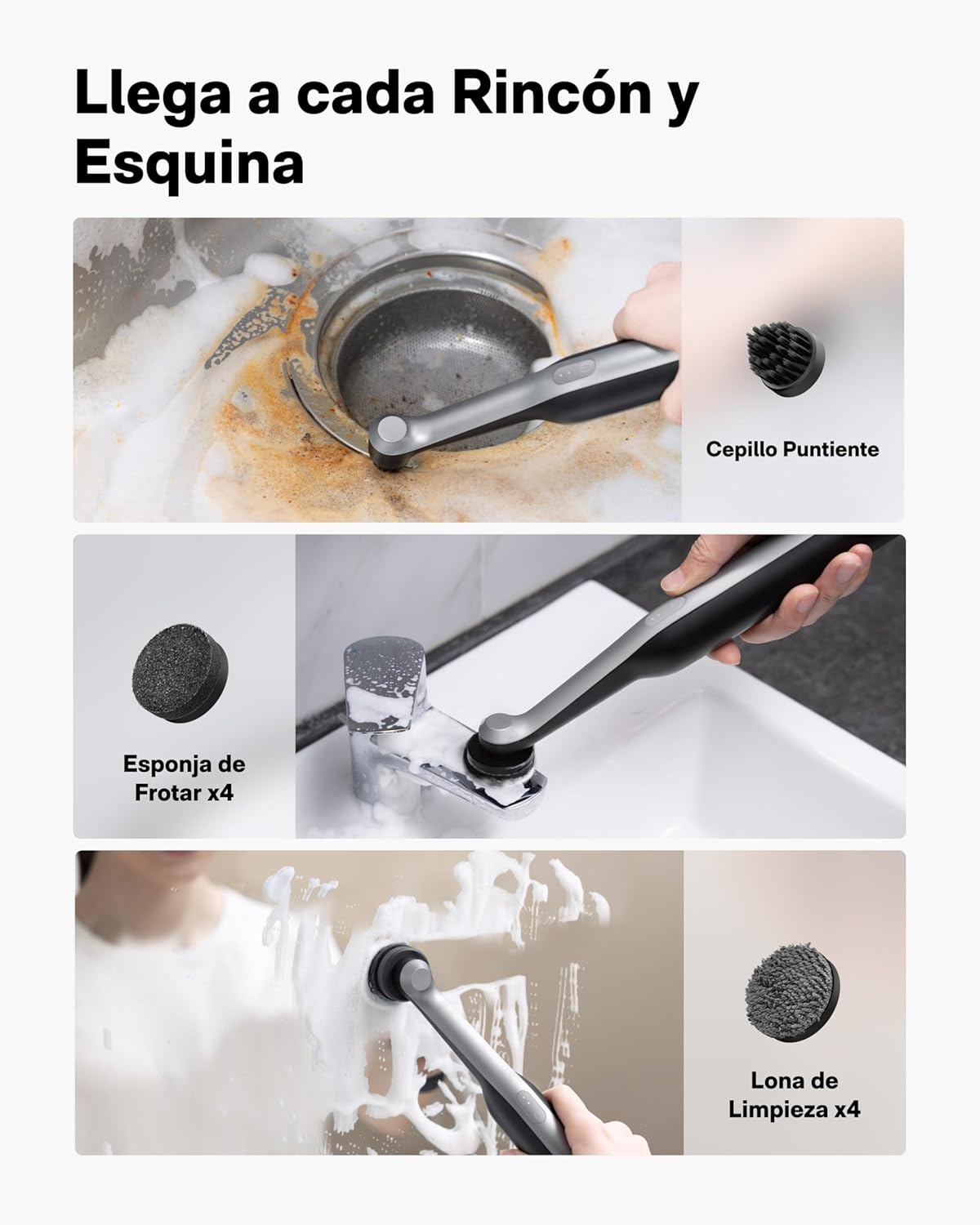 HOTO Wand Electric Household Cleaning Brushes, Rechargeable Joint Cleaning Brush with 12 Brush Heads, IPX7 Waterproof Total Brush Boards Cleaning for Bathroom, Kitchen, Tiles, Cracks - Image 5