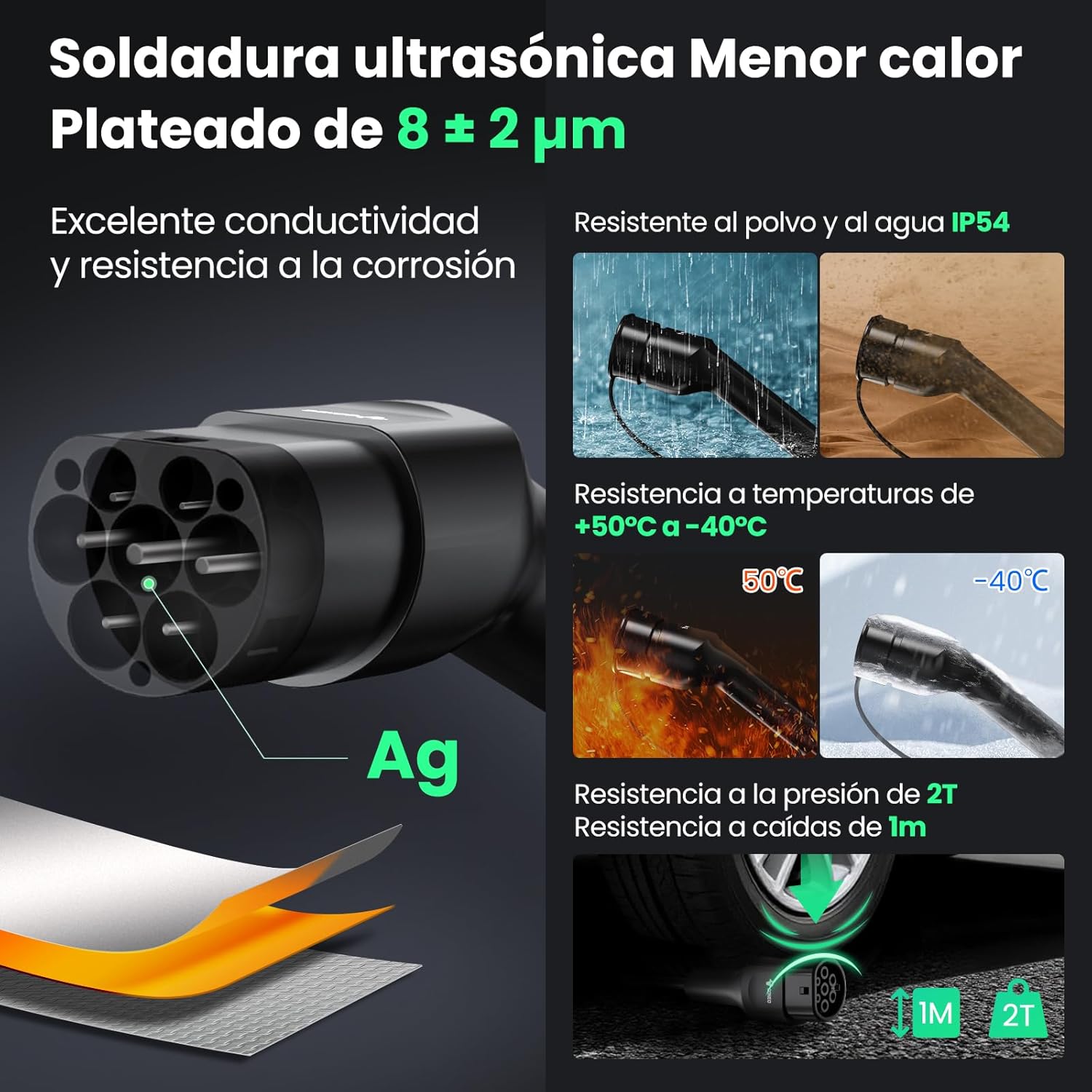 GONEO Charging Cable Type 2 22kW 7M 32A Mode 3 Charging Cable for Electric Car Type 2 and 3 Phases for E Auto EV/PHEV Type 2 to Type 2 with Carry Bag - Image 4