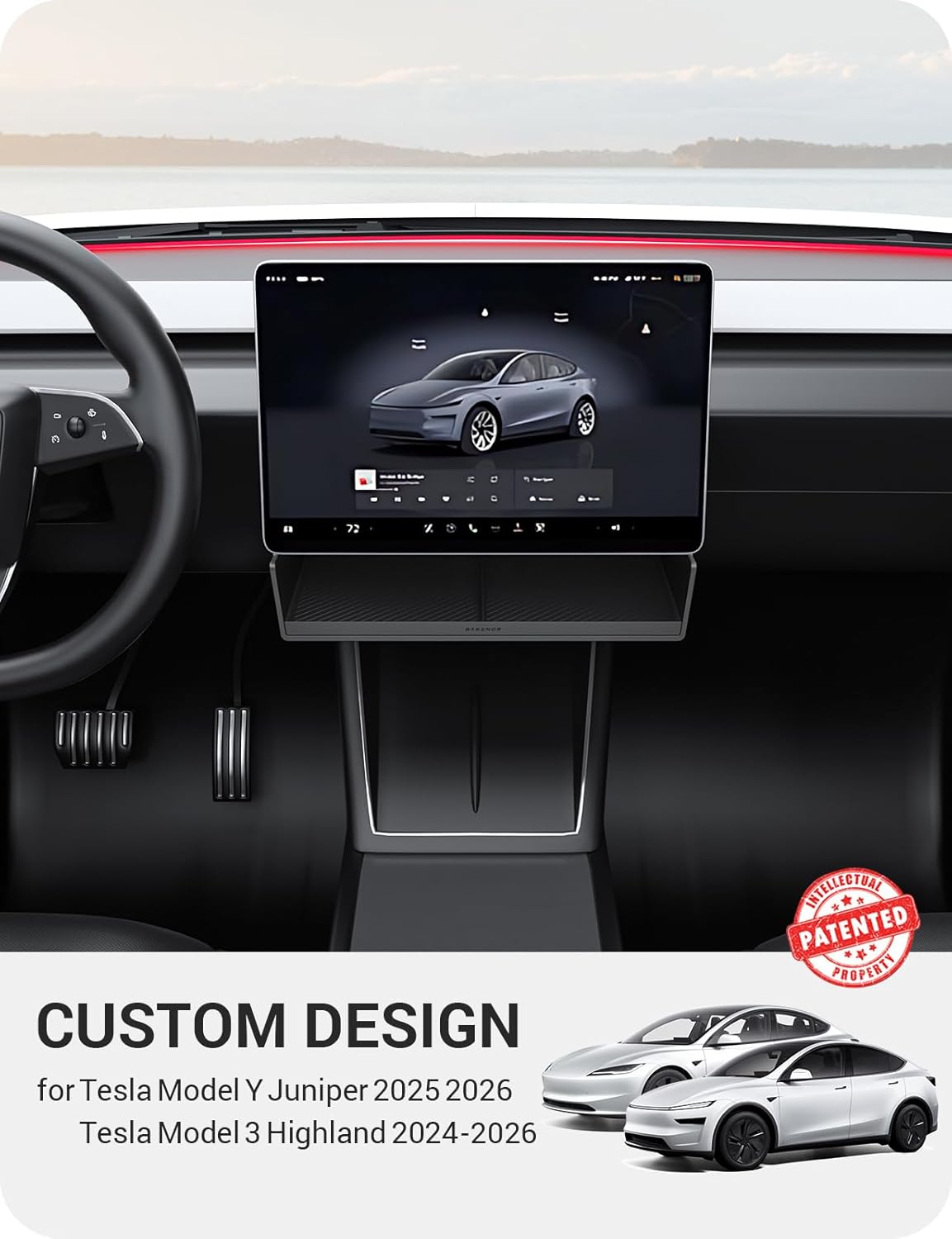 BASENOR 2025 Tesla Model 3 Center Console Organizer Under Screen Storage Tray Tesla Interior Accessories for 2024 Model 3 Hignland - Image 3