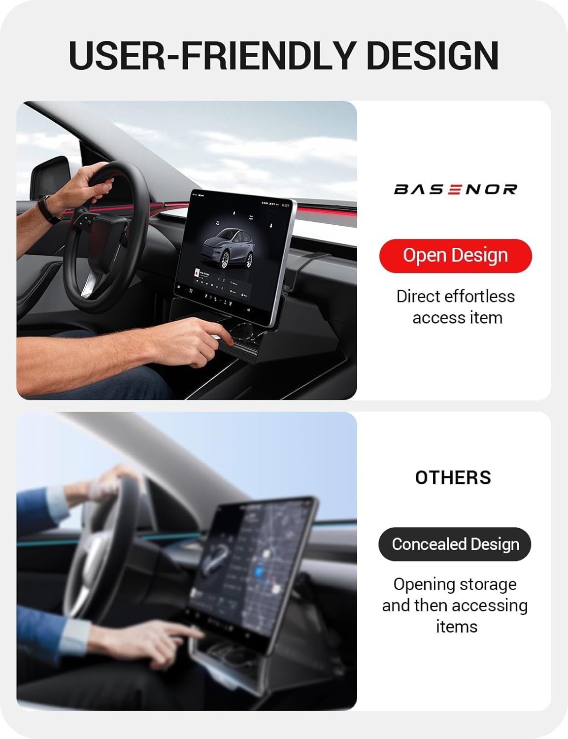 BASENOR 2025 Tesla Model 3 Center Console Organizer Under Screen Storage Tray Tesla Interior Accessories for 2024 Model 3 Hignland - Image 8