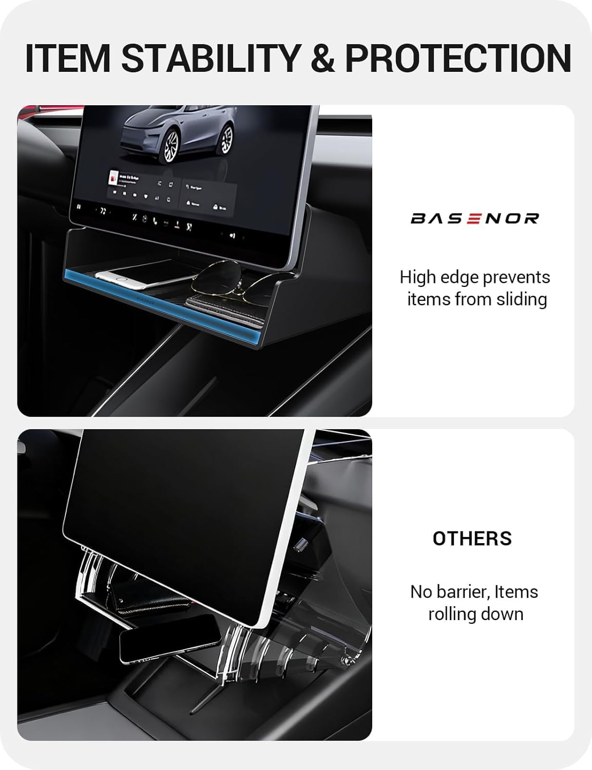 BASENOR 2025 Tesla Model 3 Center Console Organizer Under Screen Storage Tray Tesla Interior Accessories for 2024 Model 3 Hignland - Image 10