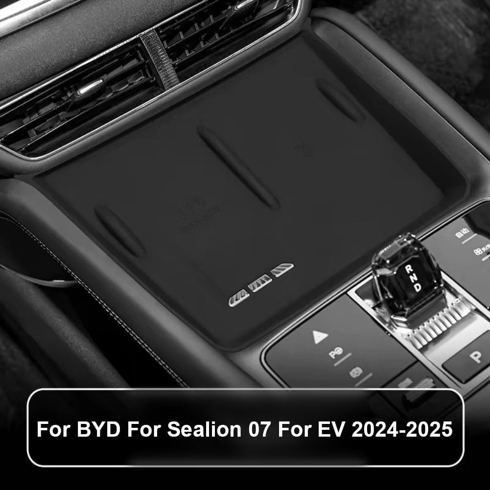 Cargador inalámbrico para BYD Sealion 07 EV 2024-2025, bandeja de silicona para accesorios de coche con protección contra arañazos, 25 x 22 x 3 cm, color negro - Image 8