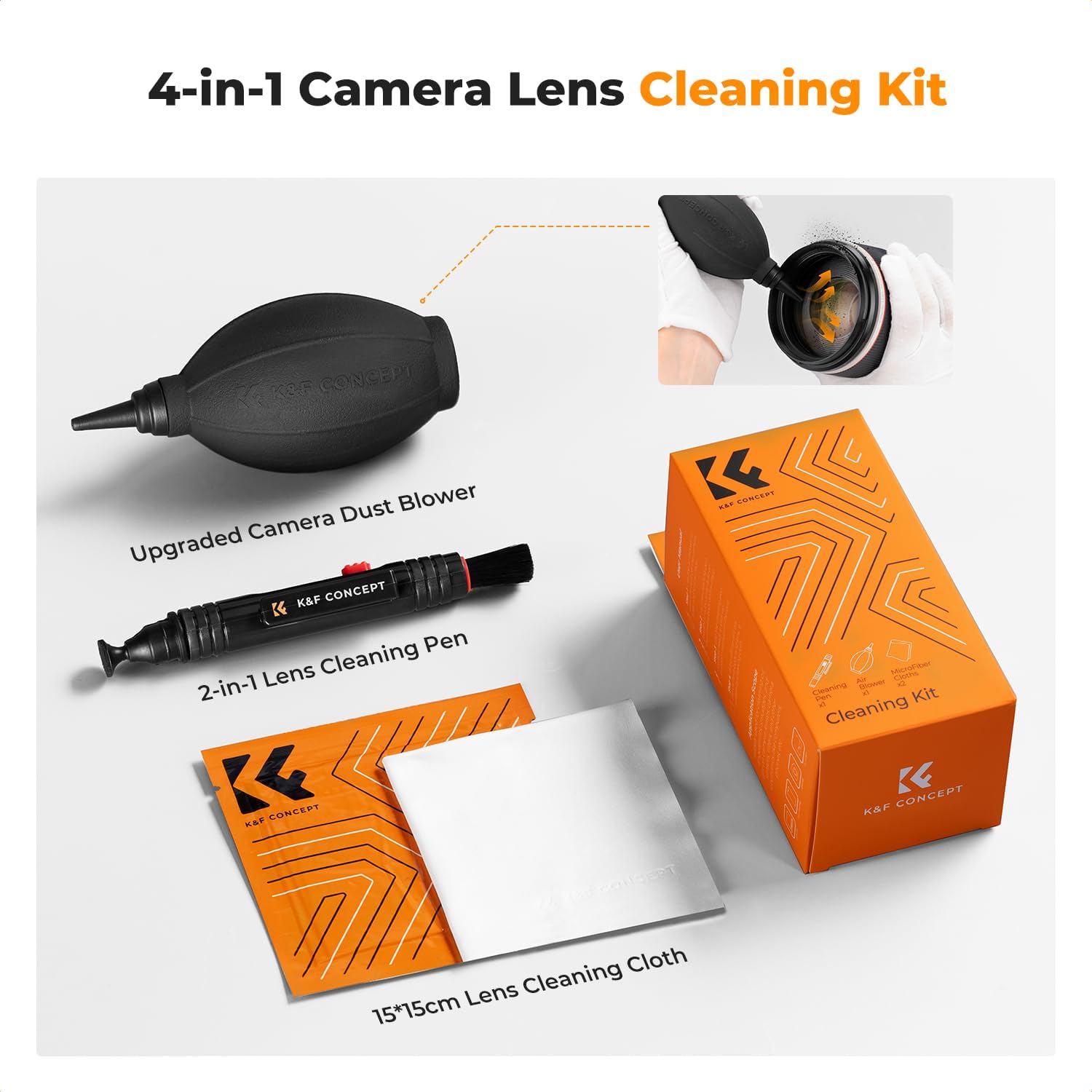 K&F CONCEPT 4 in 1 Camera Cleaning Kit, Cleaning Kit with Blower+2 PCS Microfiber Cleaning Cloth Vacuum Packaging+Cleaning Pen with Brush/Carbon Head for All DSLR and Lenses - Image 3