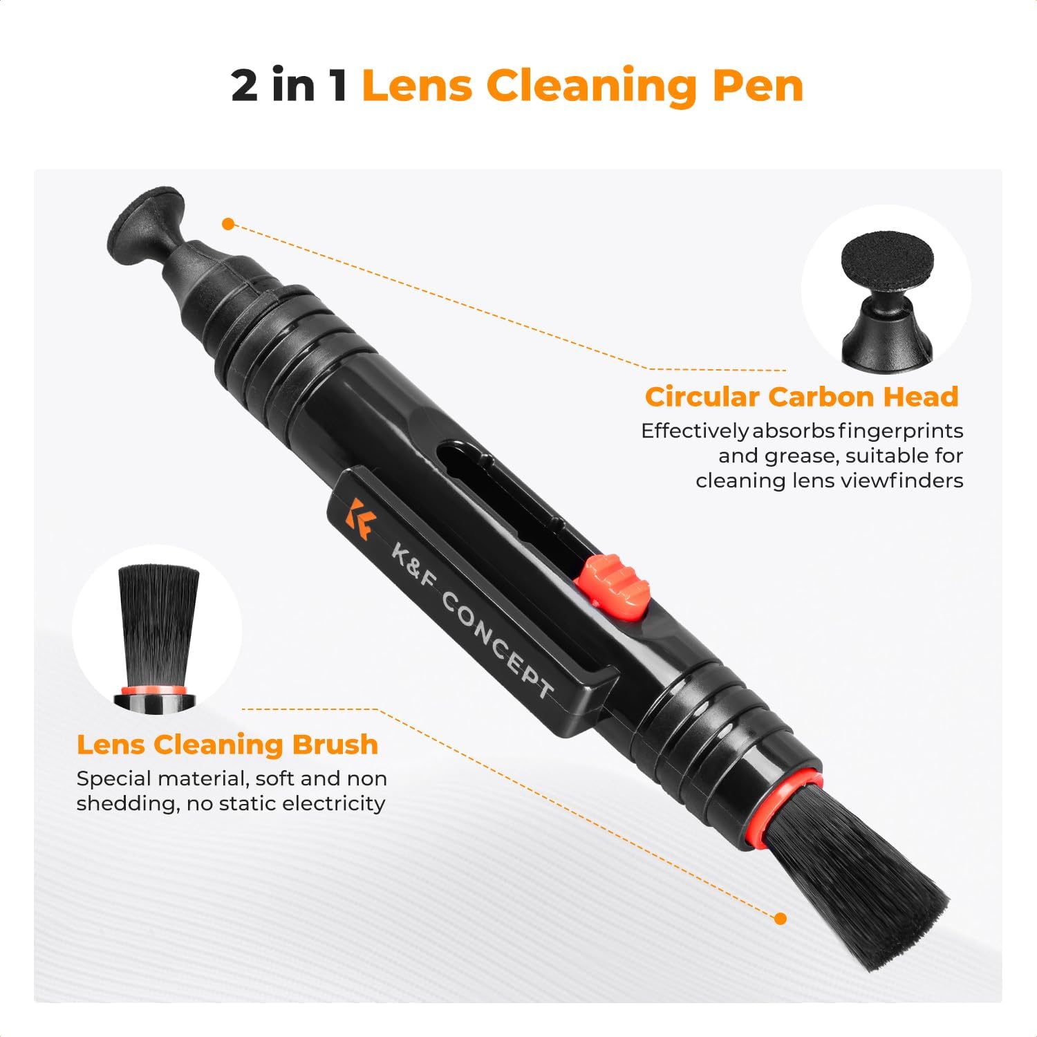 K&F CONCEPT 4 in 1 Camera Cleaning Kit, Cleaning Kit with Blower+2 PCS Microfiber Cleaning Cloth Vacuum Packaging+Cleaning Pen with Brush/Carbon Head for All DSLR and Lenses - Image 6