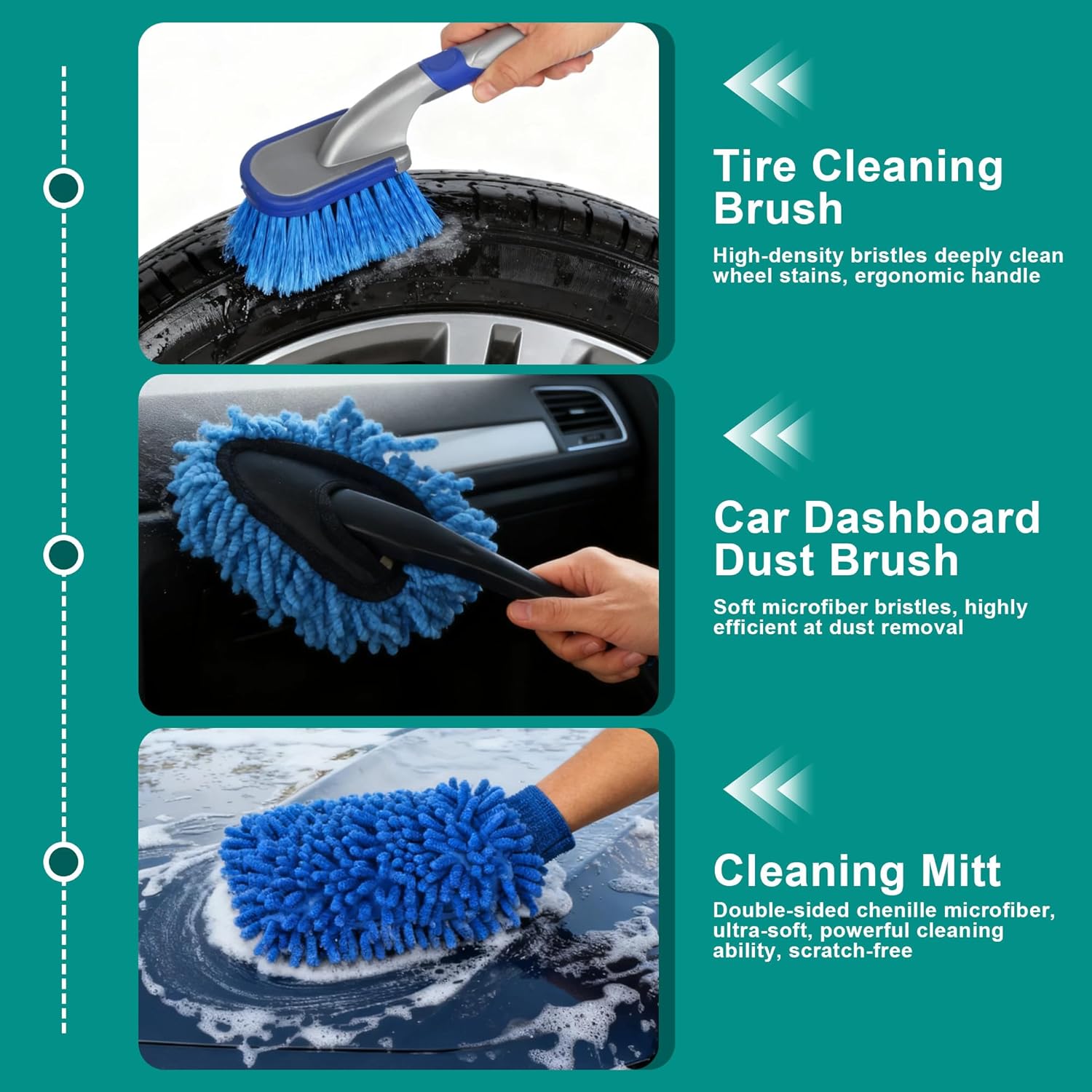 Car Cleaning Kit 28 Pieces Practical Carry Bag, Interior and Exterior Car Wash Set, Detailing Brushes, Fiber Cloth, Polishing Sponges, Electric Drill Brush - Image 3