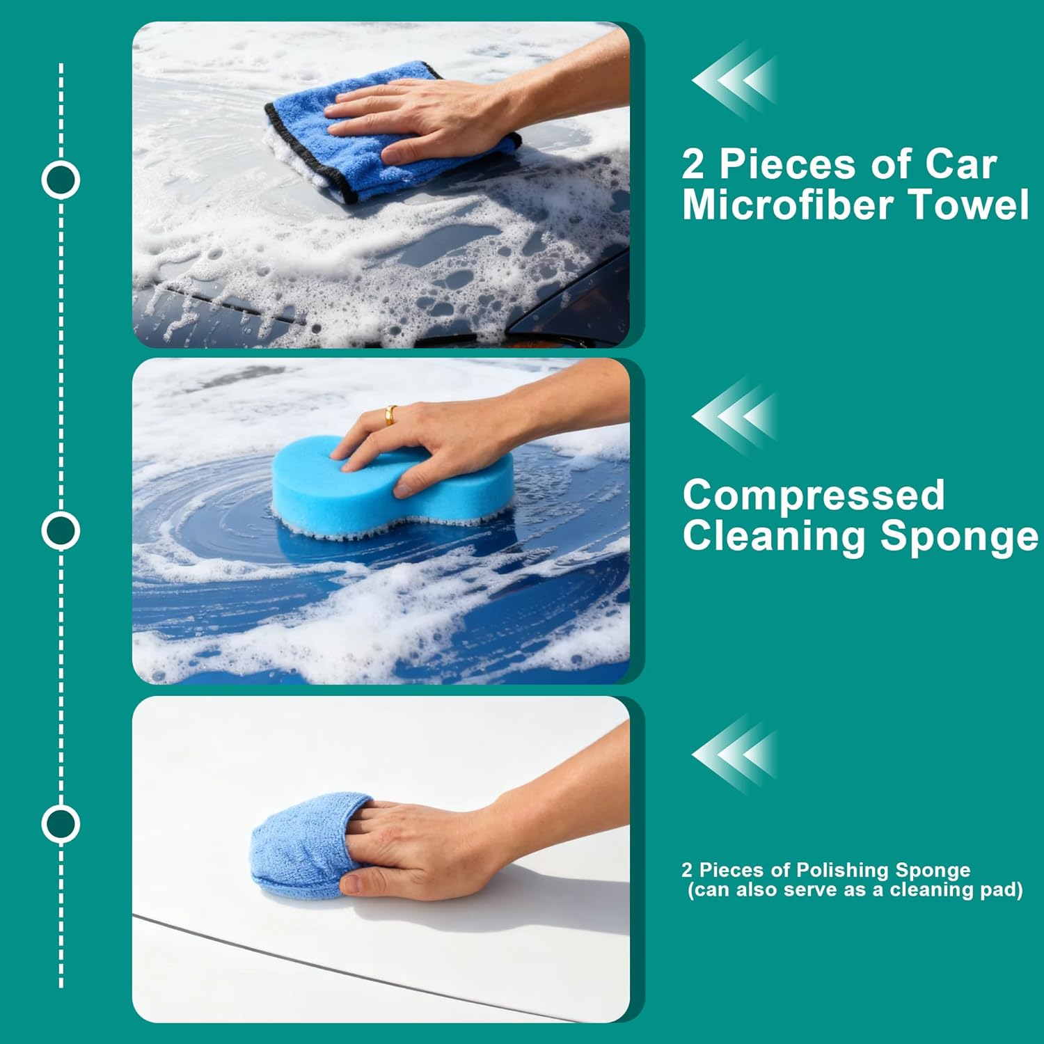 Car Cleaning Kit 28 Pieces Practical Carry Bag, Interior and Exterior Car Wash Set, Detailing Brushes, Fiber Cloth, Polishing Sponges, Electric Drill Brush - Image 4