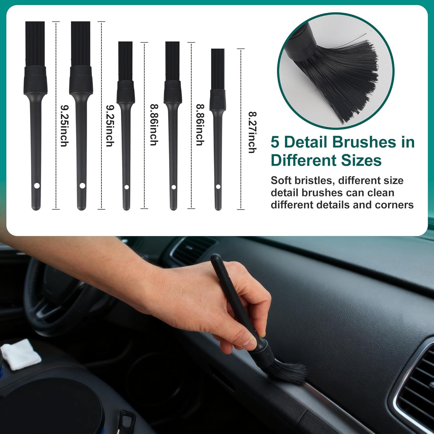 Car Cleaning Kit 28 Pieces Practical Carry Bag, Interior and Exterior Car Wash Set, Detailing Brushes, Fiber Cloth, Polishing Sponges, Electric Drill Brush - Image 7