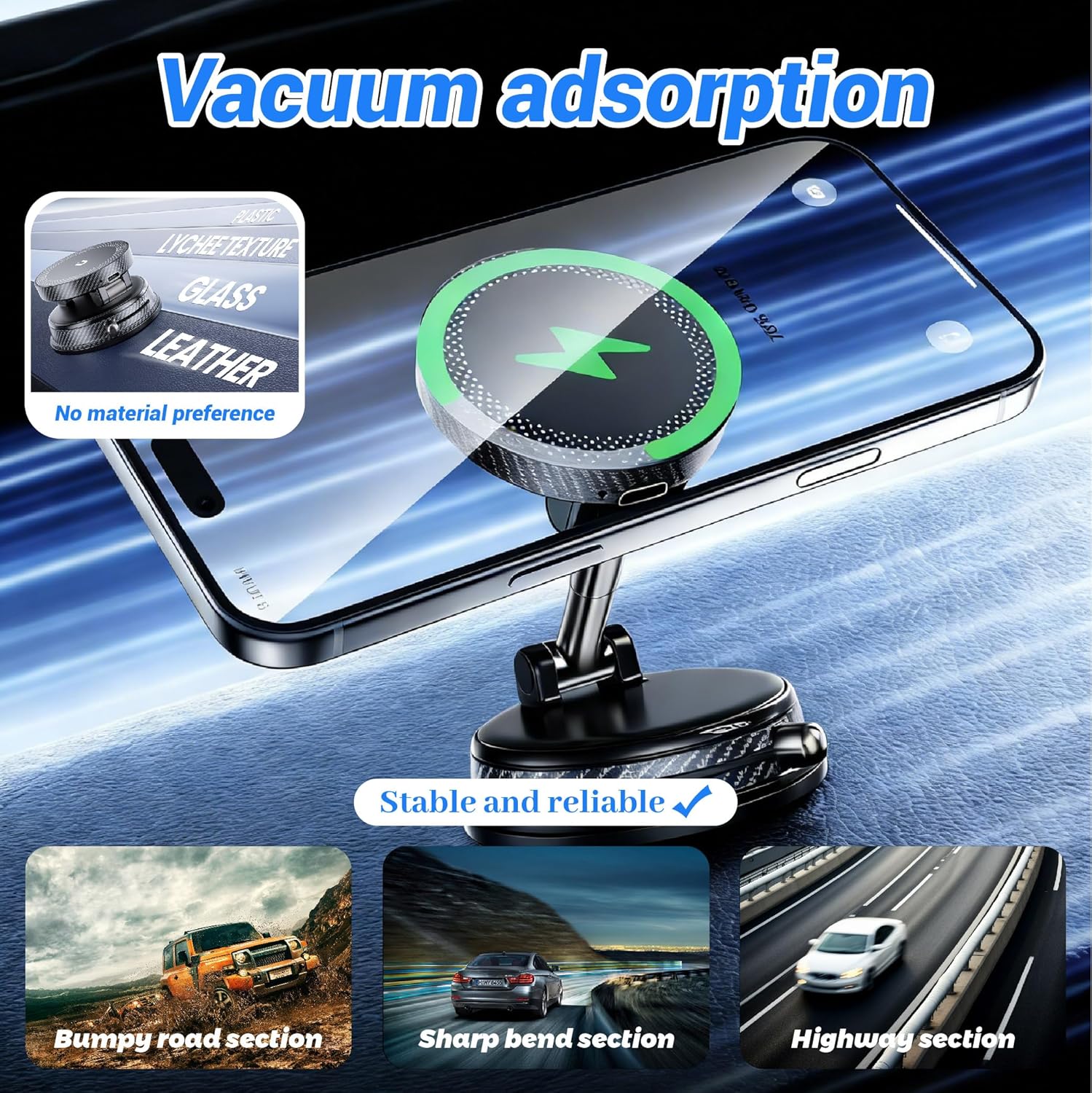 JUZELY Cargador Inalambrico Coche para BYD Atto2 Atto3 Dolphin F0 F3 F6 F8 Flyer II, Magnetico Soporte Móvil Coche con Ventosa Fijación Ventosa Cargador Inalámbrico Coche,A-Black - Image 5