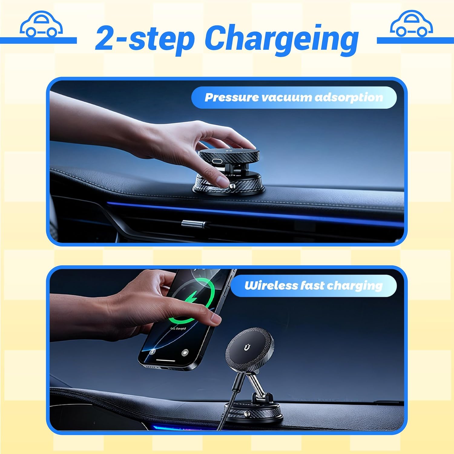 JUZELY Cargador Inalambrico Coche para BYD Atto2 Atto3 Dolphin F0 F3 F6 F8 Flyer II, Magnetico Soporte Móvil Coche con Ventosa Fijación Ventosa Cargador Inalámbrico Coche,A-Black - Image 7