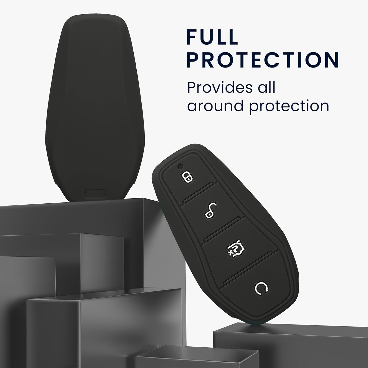 kwmobile Case Compatible with BYD Atto 3 / Sealion/Han/Tang/Dolphin/Seal - Protective Silicone Case for Car Key - Matte Black Case - Image 3