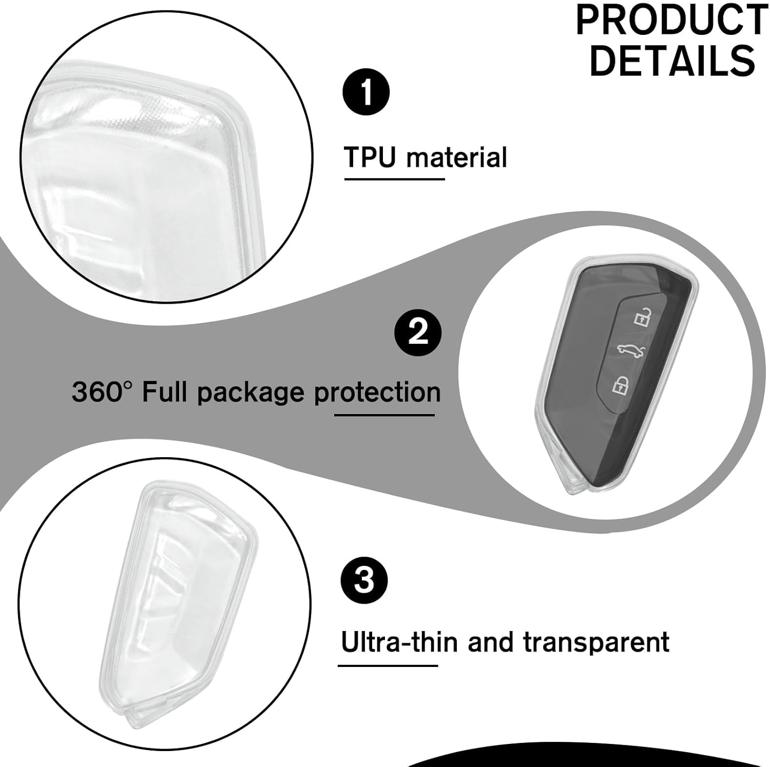 Key Case, 2 Pieces Transparent TPU Car Key Case with Buttons for Golf 8 GTE GTI ID.3 ID.4 Seat Leon MK4 Tarraco Ateca Skoda Octavia 4 Cupra Formentor - Image 4