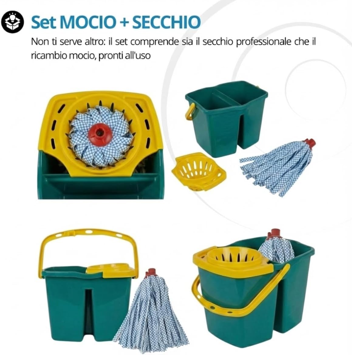 Tomaino - Floor Mop Bucket with Double Plastic Bucket – 7 Litre Mop with Drainer – 2 Tanks for Clean and Dirty Water (Bucket + 2 Micorfibre Refills) - Image 3