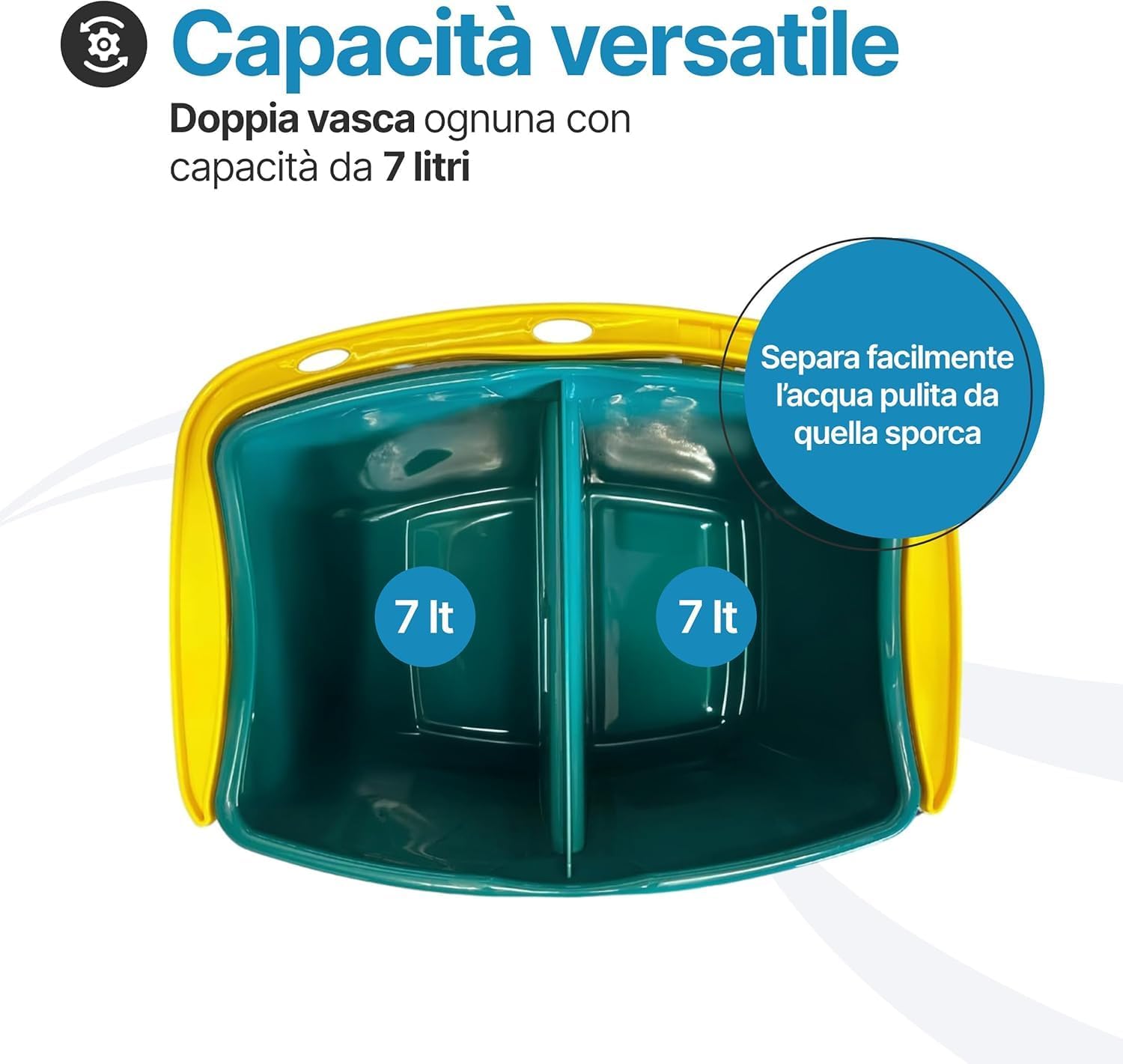 Tomaino - Floor Mop Bucket with Double Plastic Bucket – 7 Litre Mop with Drainer – 2 Tanks for Clean and Dirty Water (Bucket + 2 Micorfibre Refills) - Image 4