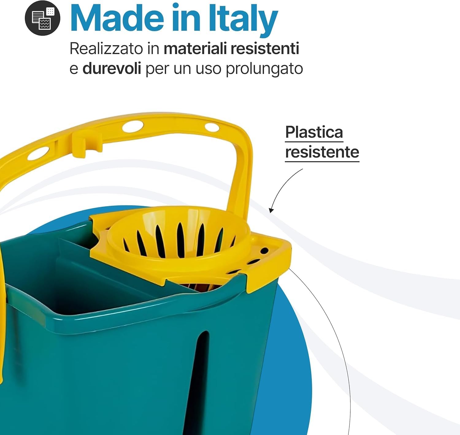 Tomaino - Floor Mop Bucket with Double Plastic Bucket – 7 Litre Mop with Drainer – 2 Tanks for Clean and Dirty Water (Bucket + 2 Micorfibre Refills) - Image 5