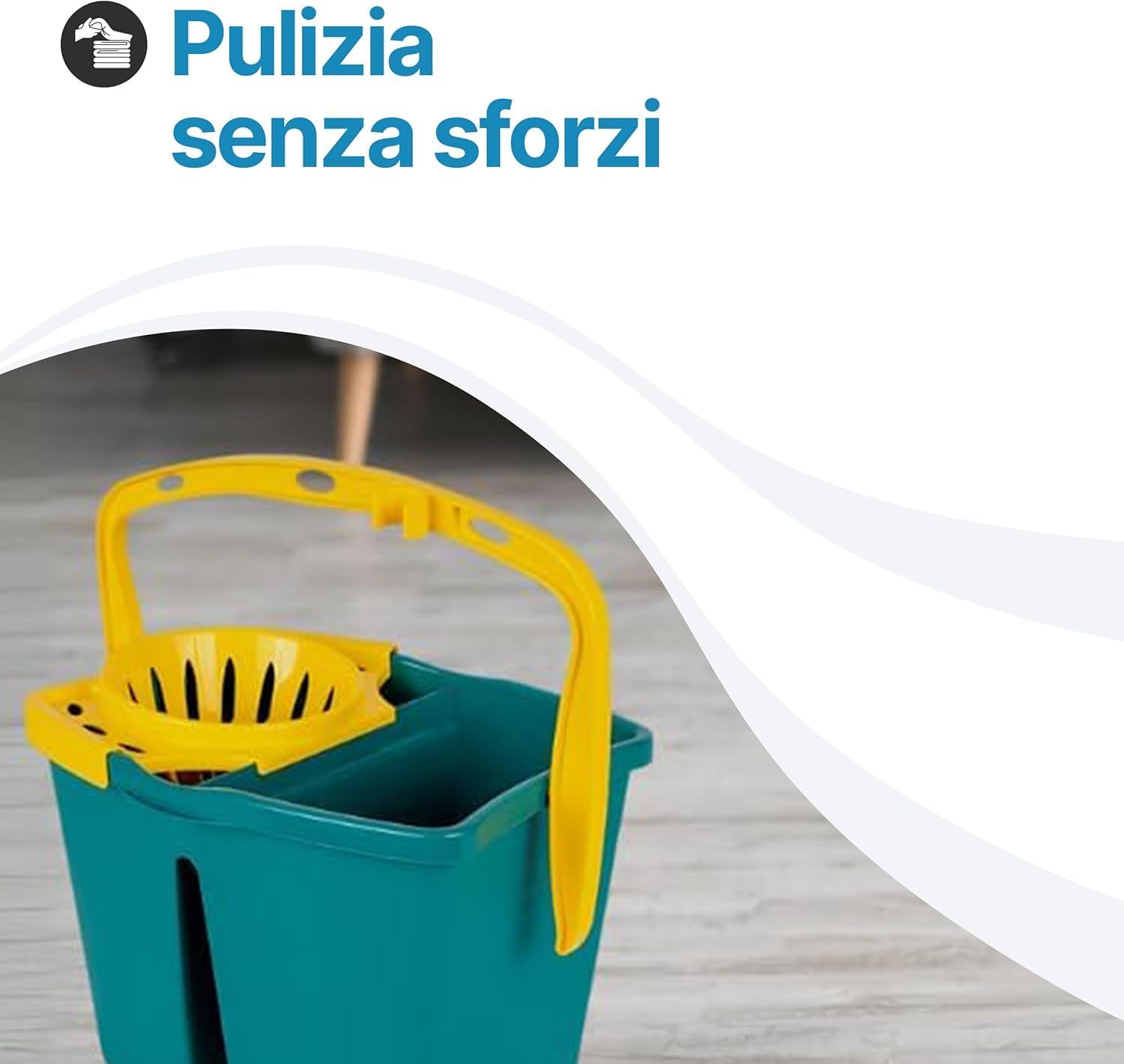 Tomaino - Floor Mop Bucket with Double Plastic Bucket – 7 Litre Mop with Drainer – 2 Tanks for Clean and Dirty Water (Bucket + 2 Micorfibre Refills) - Image 7