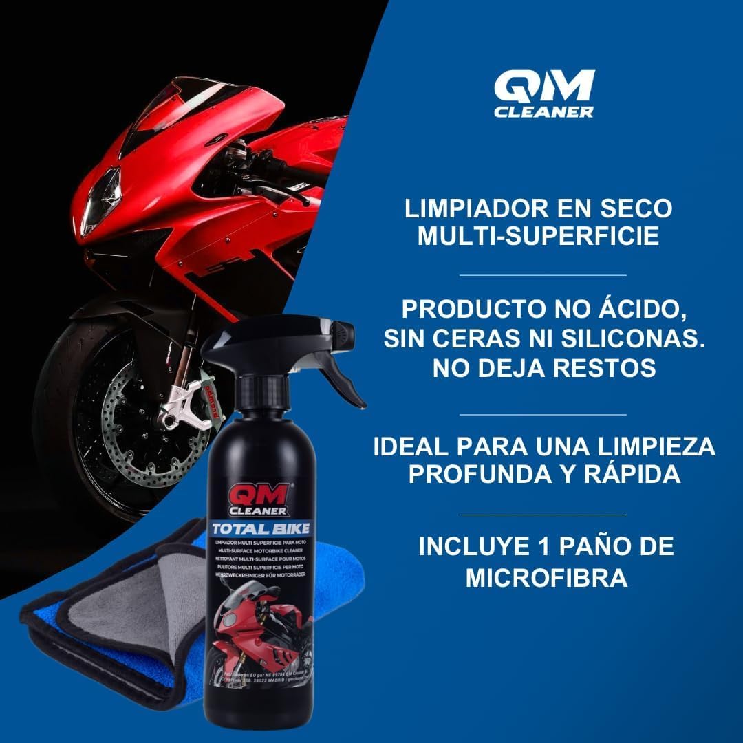 QM Cleaner Cleaning and Maintenance Kit for Motorcycle and Helmet | Multi-Surface Dry Cleaner and Insect Remover for Helmet Includes Total Bike (500 ml), Helmet Cleaner (200 ml) + 2 Cloths - Image 5