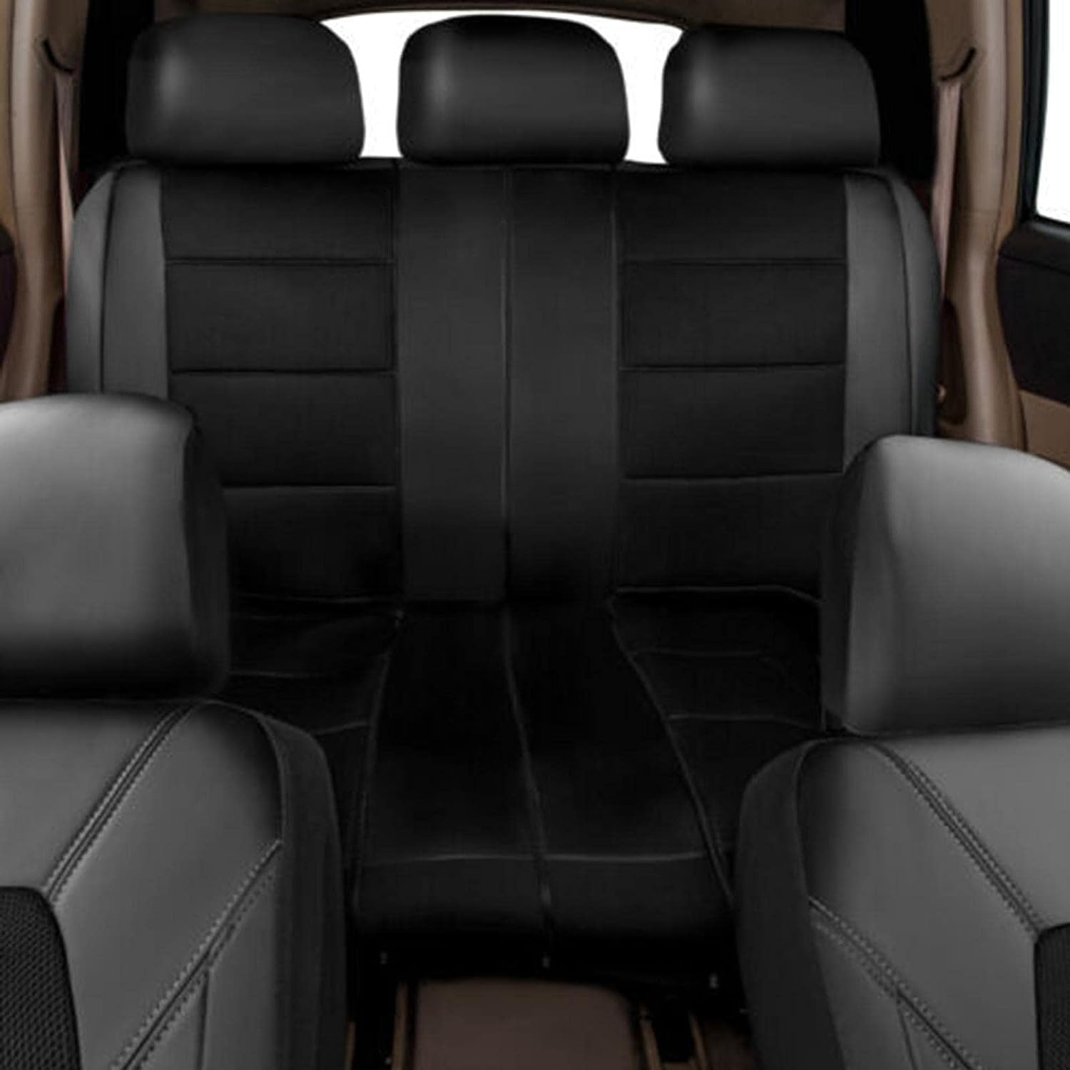 VOIV 9 Pieces Leather Car Seat Cover for Ford Kuga MK2 2012 2013 2014 2015 2016 2017 2018 2019, Waterproof Full Set Seat Covers Protectors Interior Accessories, A Black - Image 4