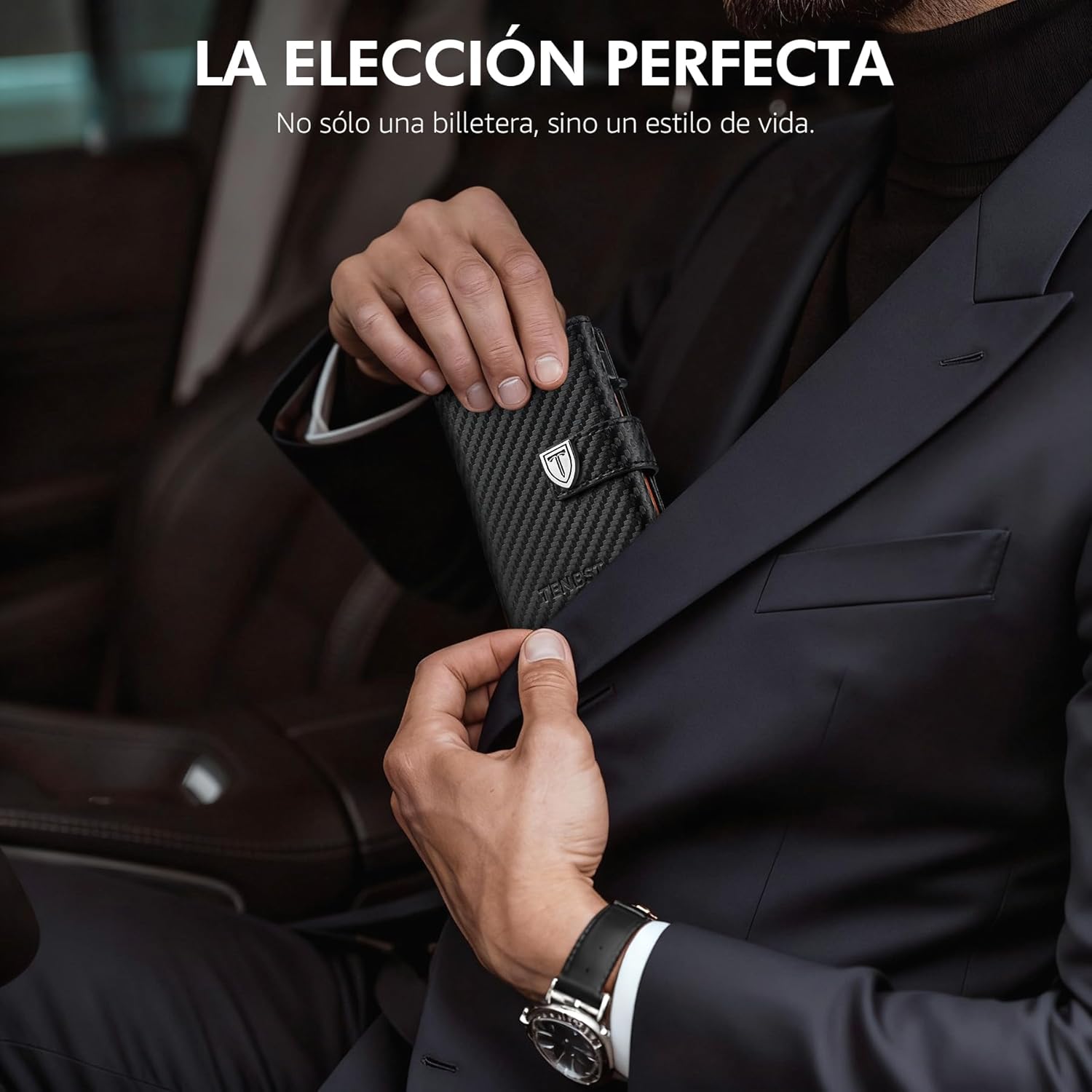 TENBST Carteras para Hombre - Ultrafina Cartera Hombre con Monedero y protección RFID, Tarjetero pequeño Premium, Billeteras para de Lujo para 10 Tarjetas de crédito (Negro & Naranja) - Image 7