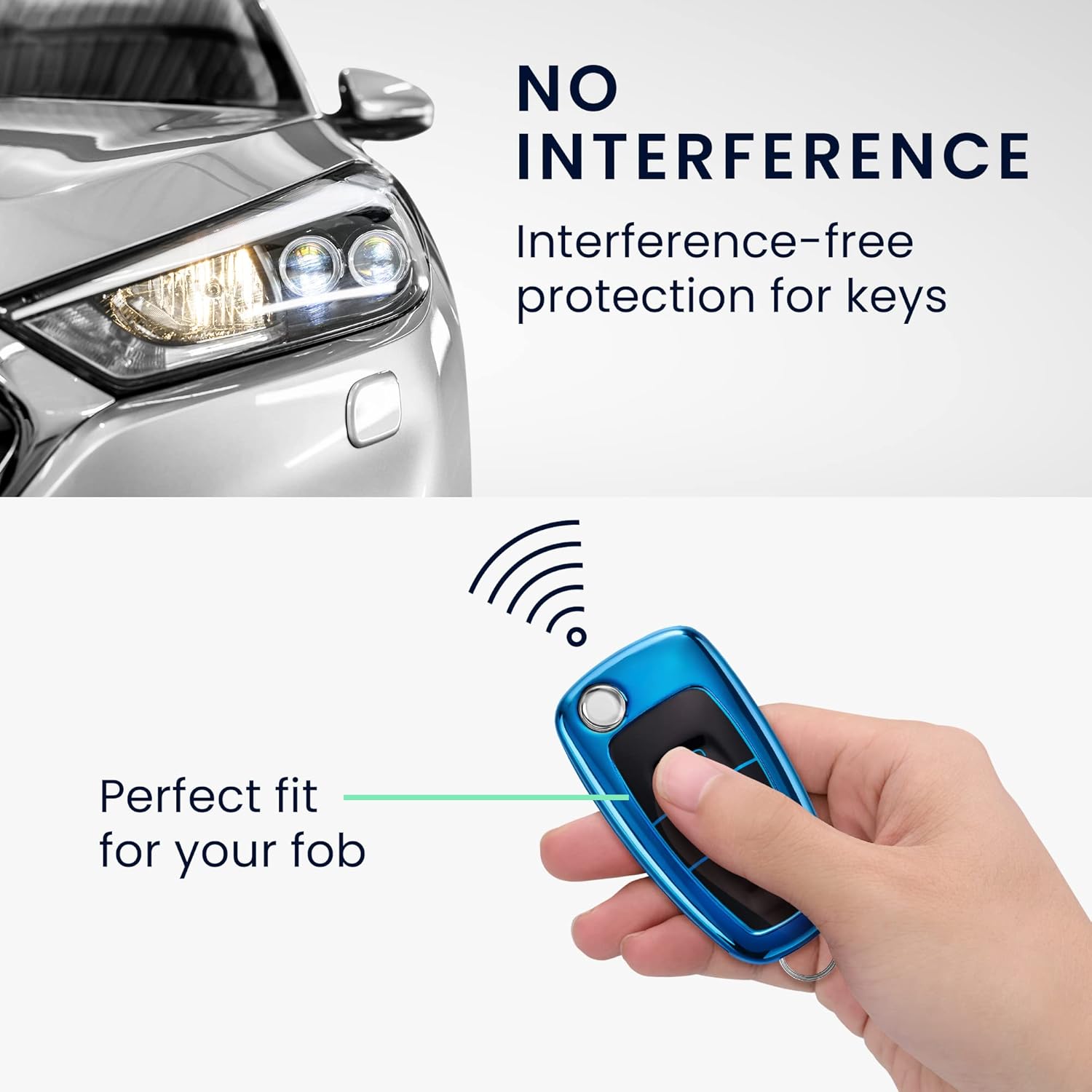 kwmobile Remote Cover Compatible with Ford 3 Button Folding Car Key - TPU Buttons Car Key Case - Bright Blue - Image 4