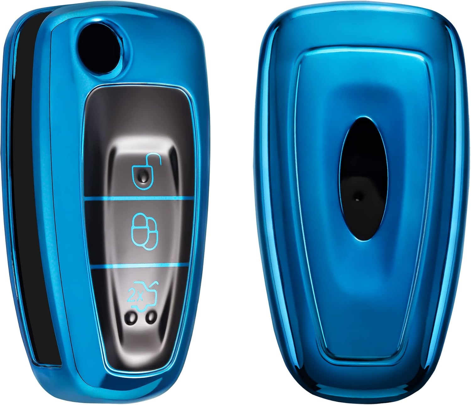 kwmobile Remote Cover Compatible with Ford 3 Button Folding Car Key - TPU Buttons Car Key Case - Bright Blue - Image 9