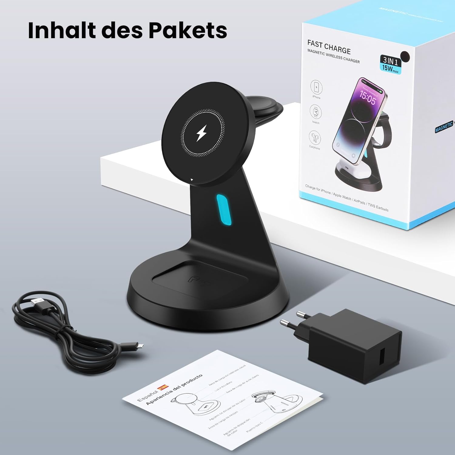 3 in 1 Wireless Charger for Mag-Safe: JoyGeek Inductive Charging Station for Apple Watch and iPhone, for i Phone Air 17/16/15-12 Series, for iWatch 11-2/Ultra/SE, for Air Pods 4-2 - Image 9