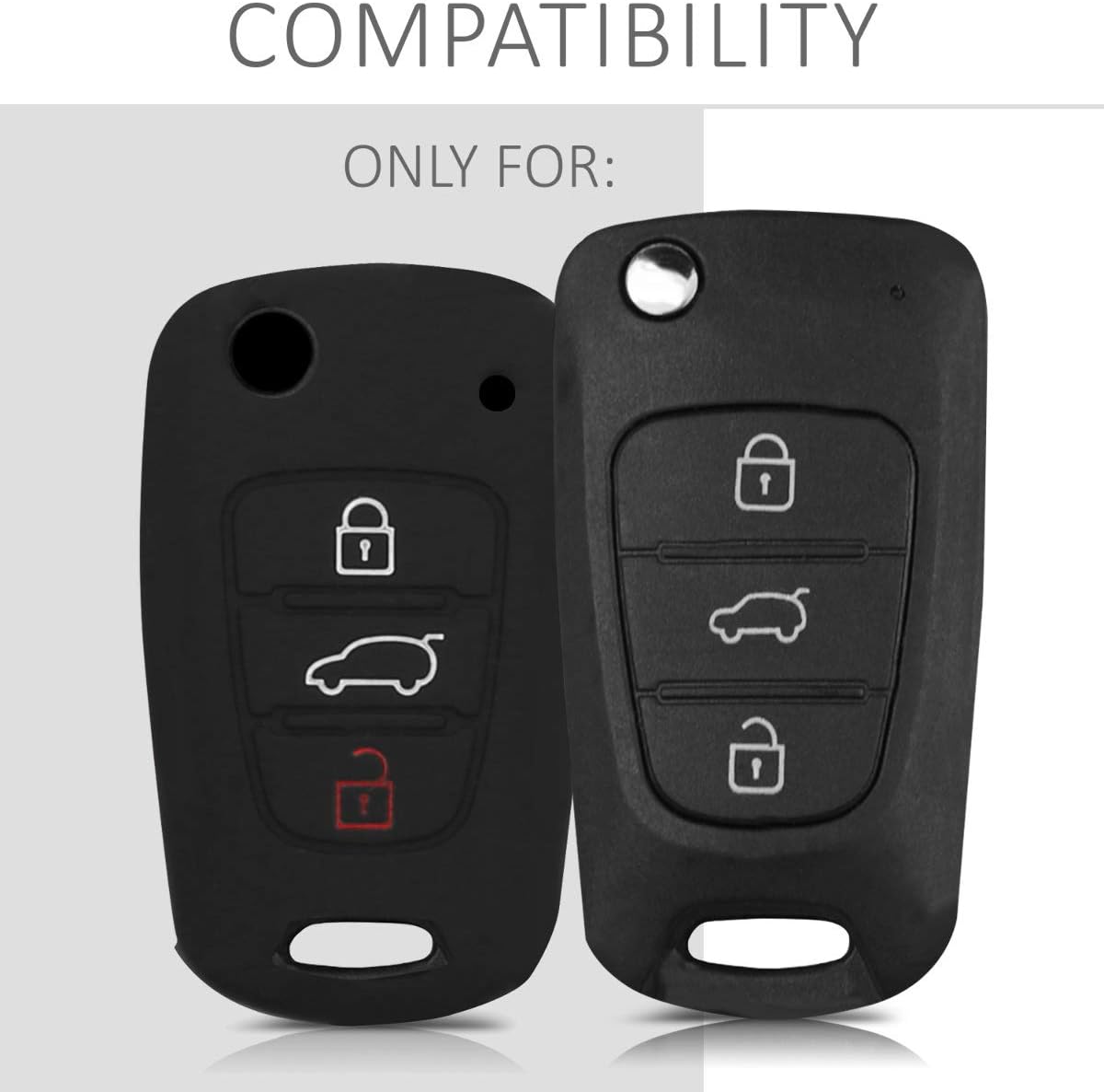 kwmobile Case Compatible with Hyundai 3 Buttons Folding Car Key - Silicone Protective Case for Car Key - Case in Black - Image 6