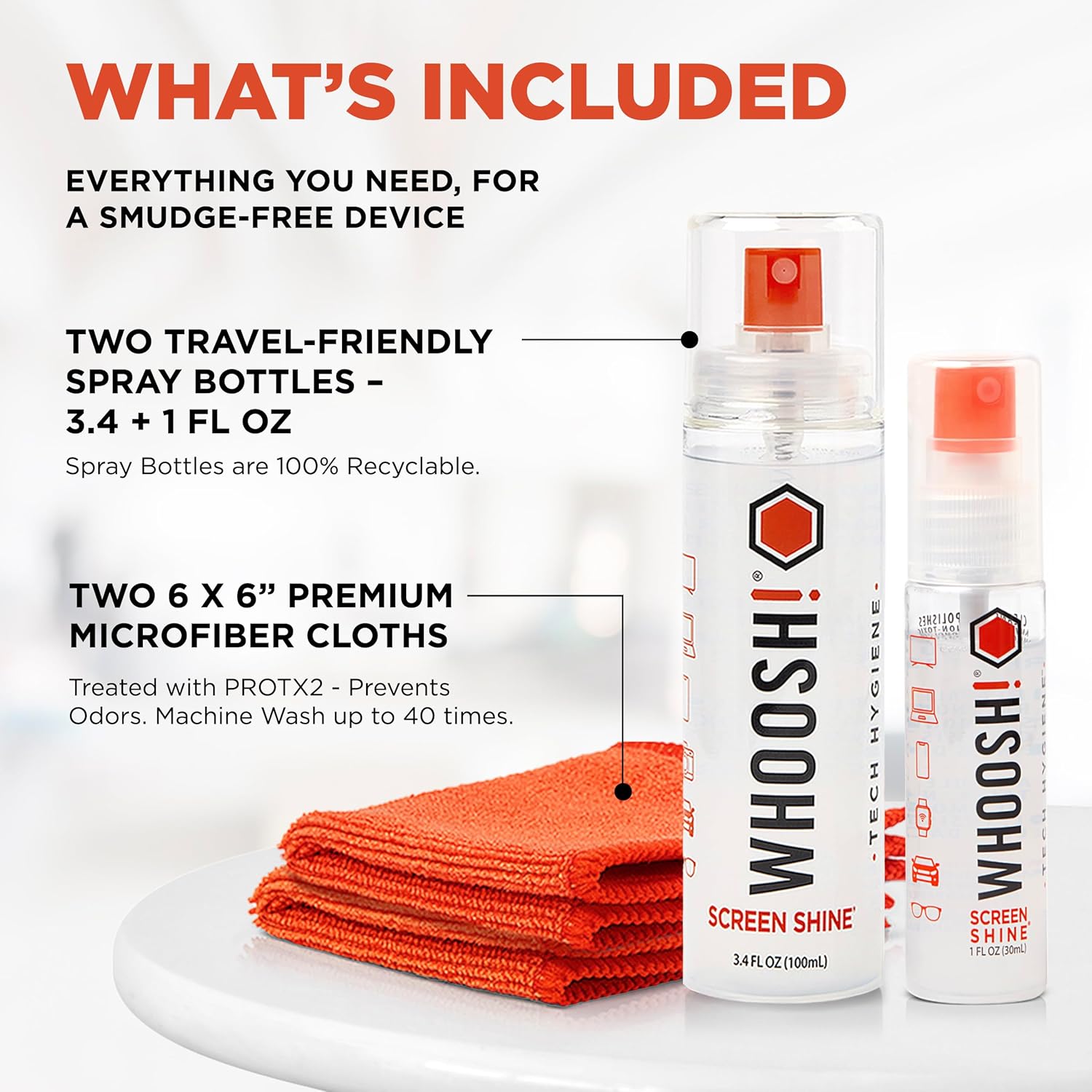 WHOOSH! Duo XL Mobile Screen Cleaner for iPhone, Glasses and MacBook - 30ml + 100ml with Microfiber Cloths - No Leakage Touch Screen Cleaner Removes Fingerprints and Smudges - Ideal Home & Travel - Image 3