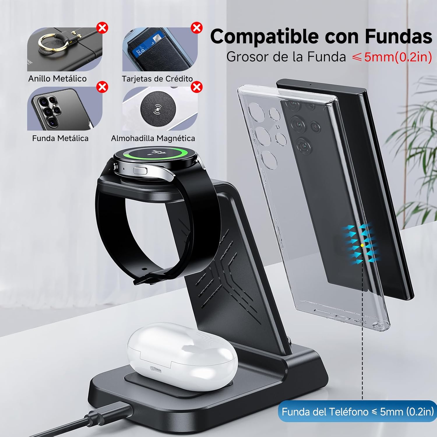 Wireless Charger for Samsung S25 Ultra, 3 in 1 Wireless Charging Station for Galaxy S25/S24/S23/Z Flip 7/Fold 6, Charging Dock for Galaxy Watch 8/8 Classic/Ultra/7/6/5, Galaxy Buds 3/3 Pro - Image 6