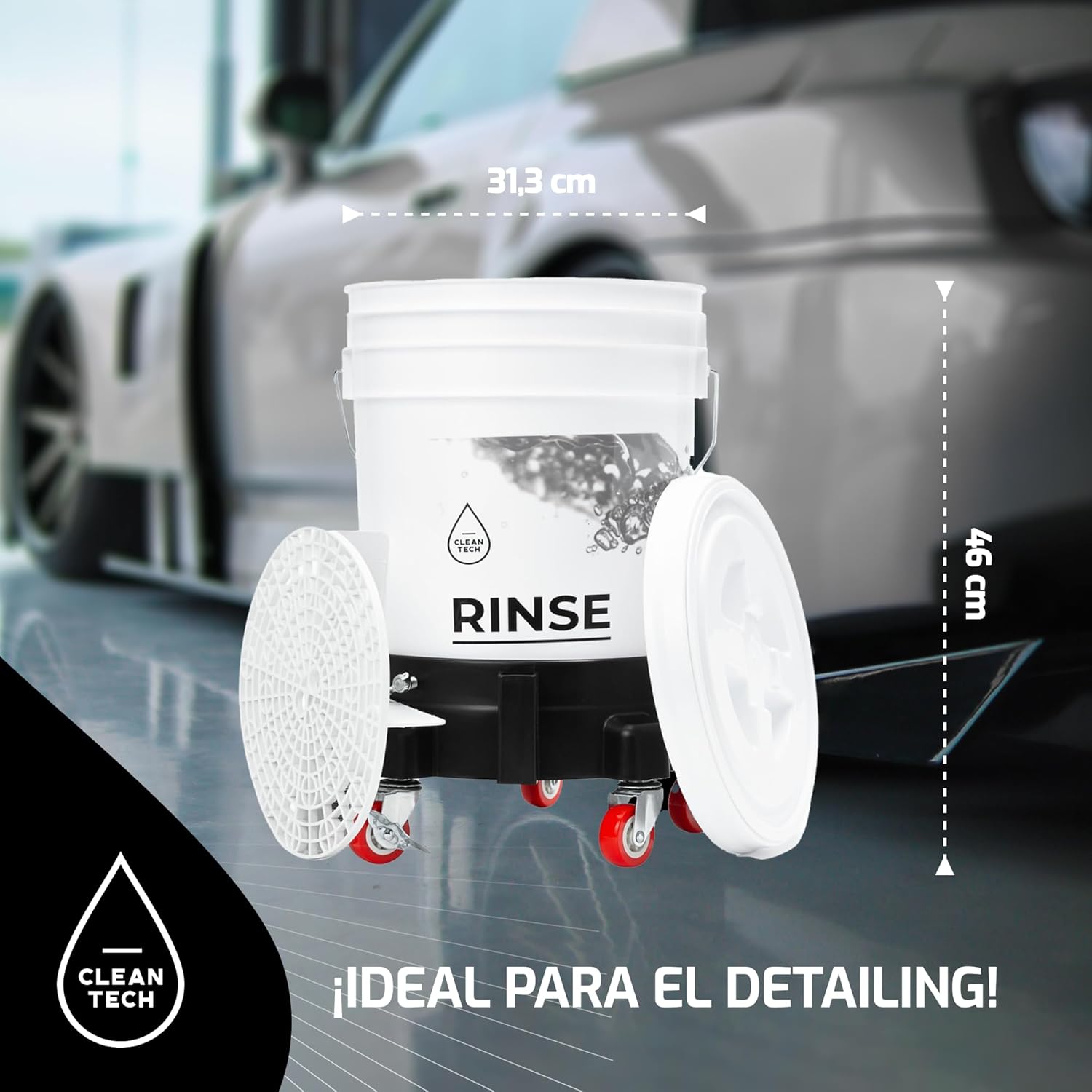 Set – 20L White Car Wash Bucket with Grid for Washing Bucket, Lid for Washing Buckets and Cart for Washing Bucket – for Professional Hand Wash - Image 3