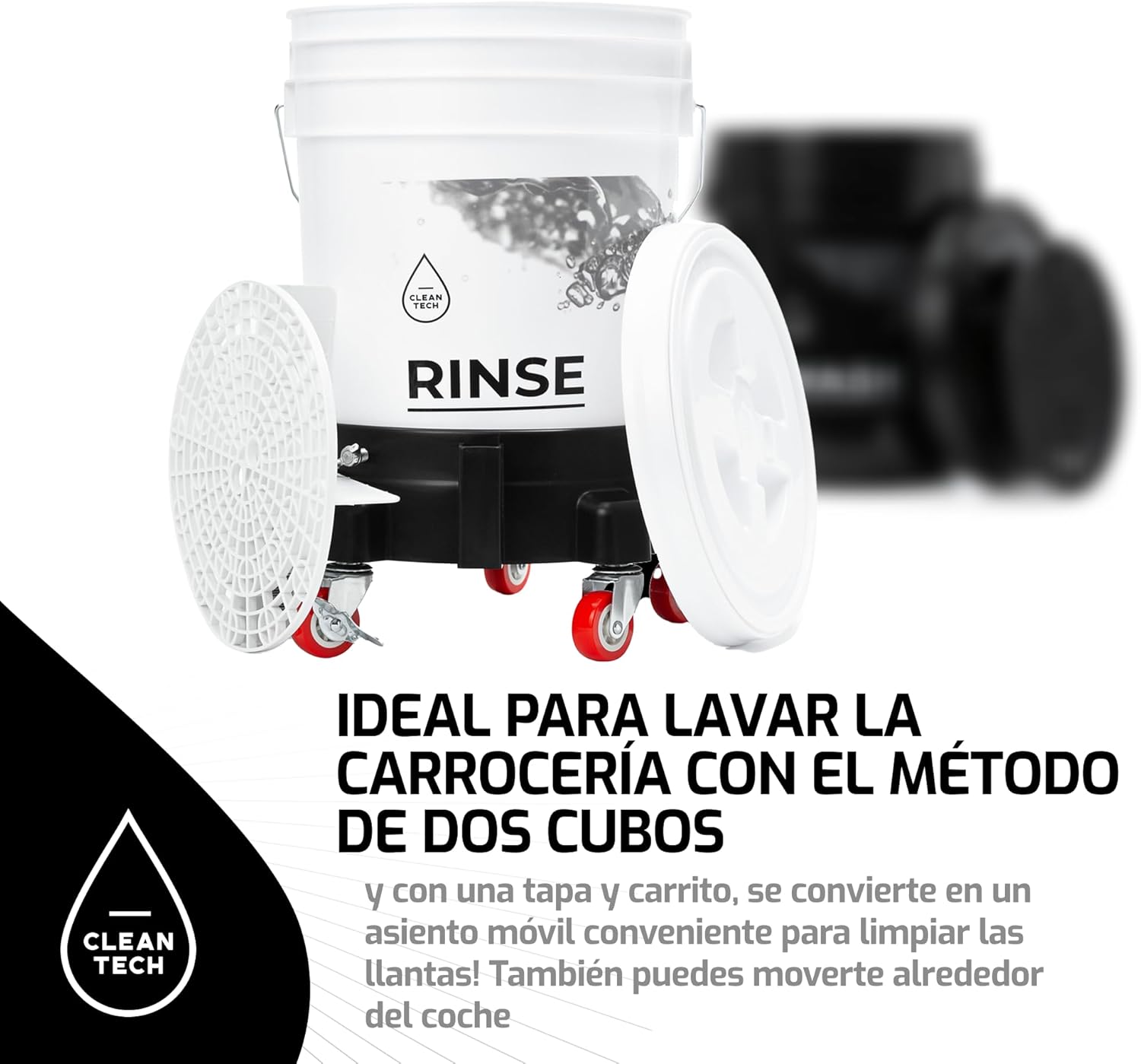 Set – 20L White Car Wash Bucket with Grid for Washing Bucket, Lid for Washing Buckets and Cart for Washing Bucket – for Professional Hand Wash - Image 6