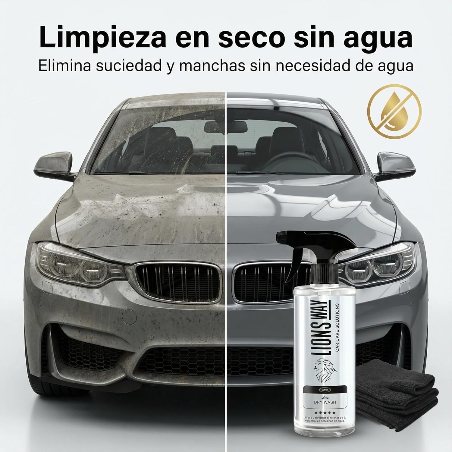 LionsWay: Carnauba Wax Dry Car Cleaning Professional Detailing Powerful Waterless Polish Fast Ceramic Treatment for Cars and Motorcycles (Dry Wash 500ml + Premium Cloth). - Image 3