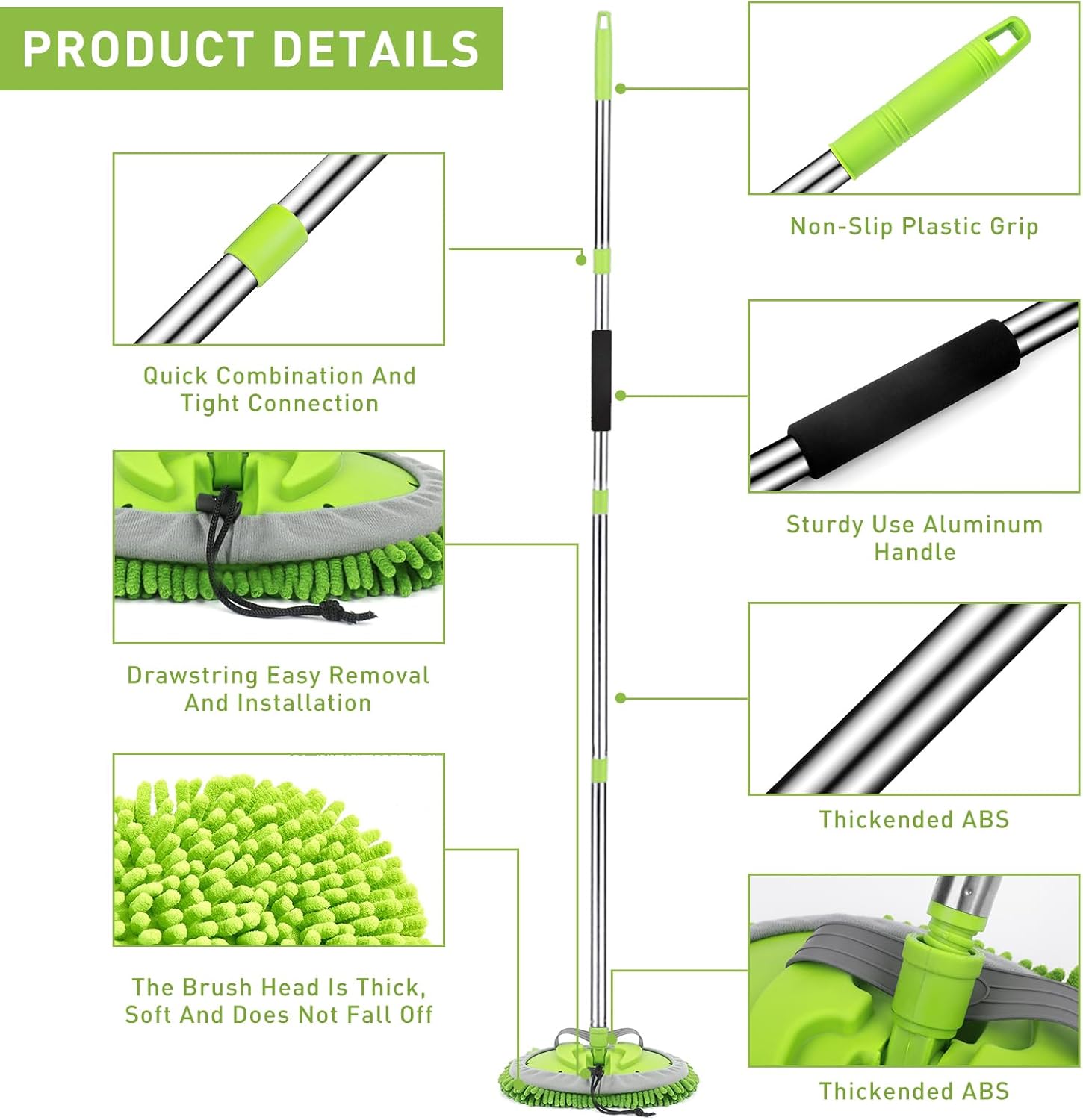 Car Cleaning Kit, 62 Inch Mop Glove with Long Handle, Car Detailing Brush Set, Complete Car Cleaning Supplies - Image 4