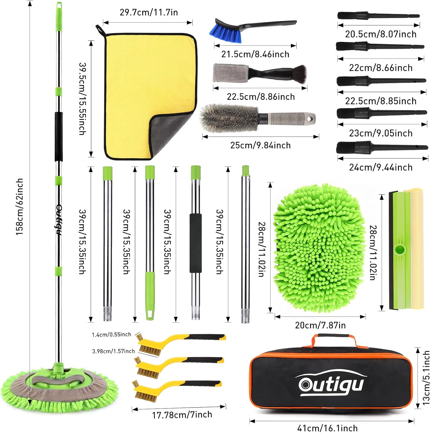 Car Cleaning Kit, 62 Inch Mop Glove with Long Handle, Car Detailing Brush Set, Complete Car Cleaning Supplies - Image 5