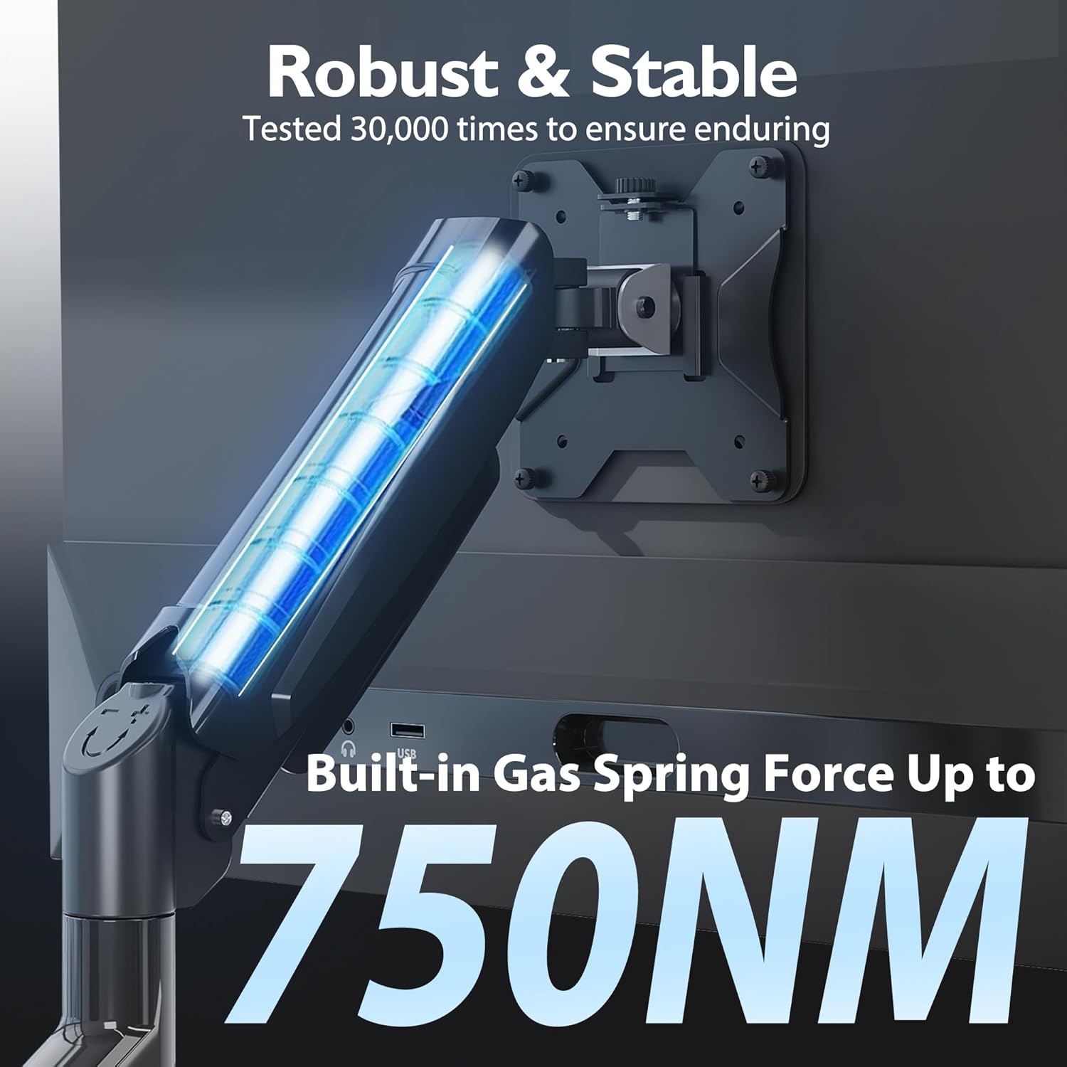 BONTEC Desktop Monitor Stand for Screens 13-32" with Tilt, Swivel and Rotate 360°, Ergonomic Monitor Arm with Gas Spring, VESA 75/100 mm, up to 9 kg, Mounting with Clamp and Grommet - Image 4