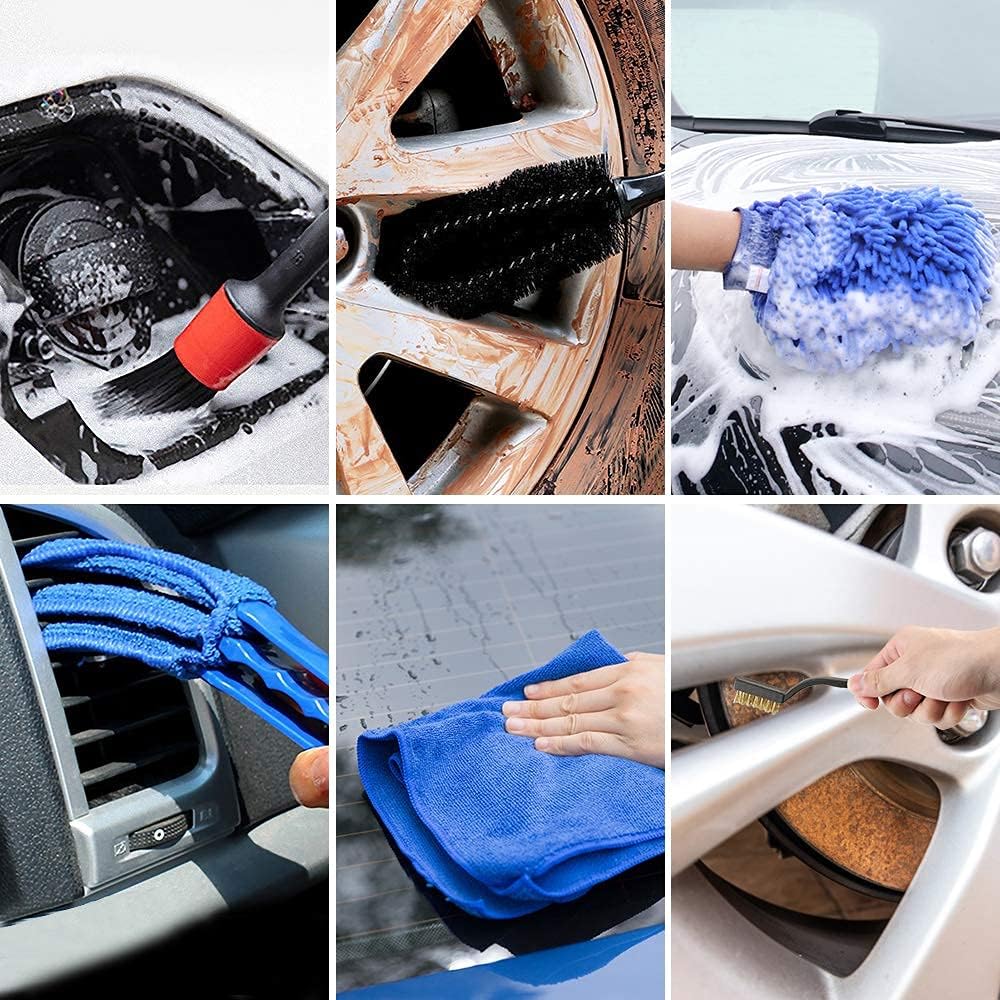 URAQT Car Cleaning Brushes, 15Pcs Car Wash Kit, Detail Brush, Wheel Cleaning, Cleaning Cloth, for Interior & Exterior Cleaning, and Car Rims - Image 6