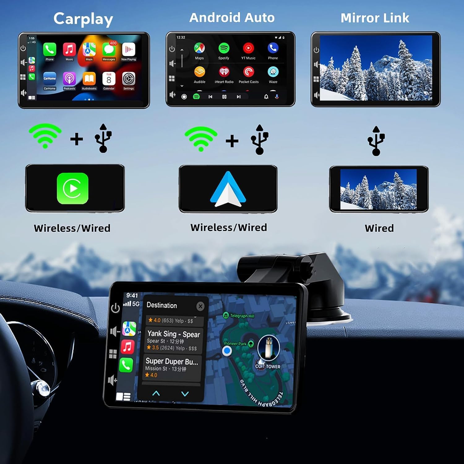 Car Screen with CarPlay and Android Auto Wireless - 7 Inch Carplay Screen with Mirror Link - Portable Car Radio with Voice Assistance/FM/AUX/Rear Camera - Image 3