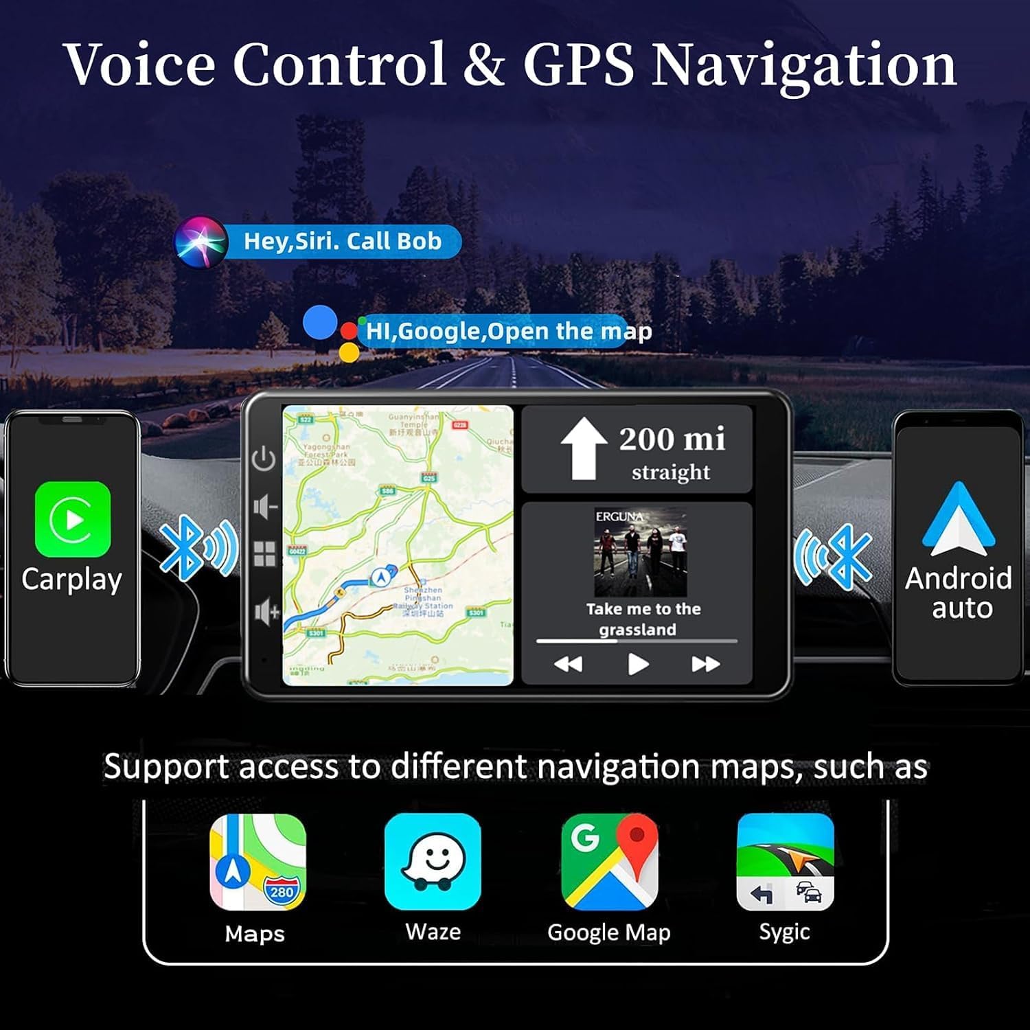 Car Screen with CarPlay and Android Auto Wireless - 7 Inch Carplay Screen with Mirror Link - Portable Car Radio with Voice Assistance/FM/AUX/Rear Camera - Image 4