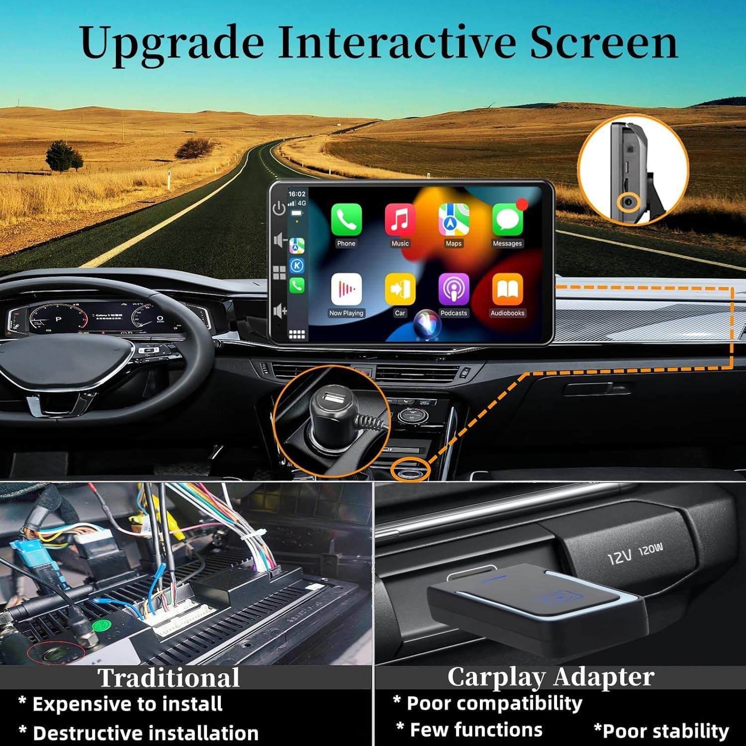Car Screen with CarPlay and Android Auto Wireless - 7 Inch Carplay Screen with Mirror Link - Portable Car Radio with Voice Assistance/FM/AUX/Rear Camera - Image 5