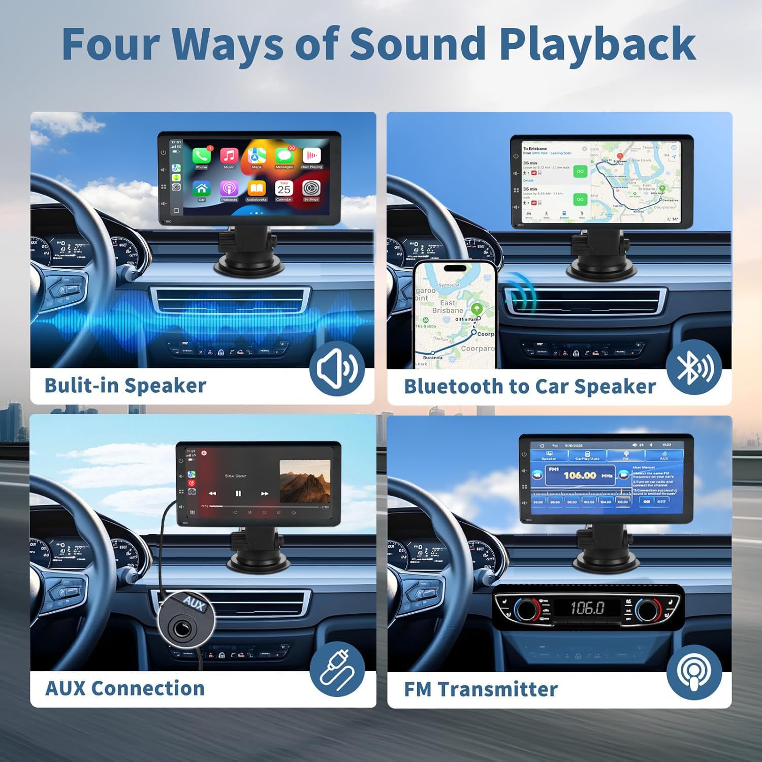 Car Screen with CarPlay and Android Auto Wireless - 7 Inch Carplay Screen with Mirror Link - Portable Car Radio with Voice Assistance/FM/AUX/Rear Camera - Image 6