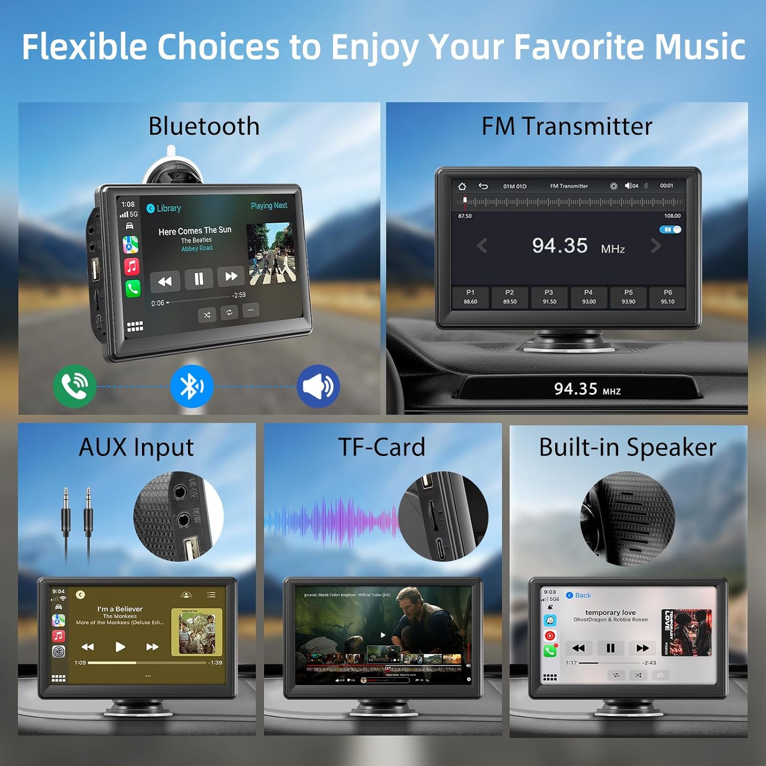 Car Screen, 7" Car Carplay Screen for A-pple and Android with HD Touch Screen, Wireless, GPS Navigation, Bluetooth, Hands-Free Voice Control, Mirror Link, AUX, FM, Siri & G-oogle - Image 6