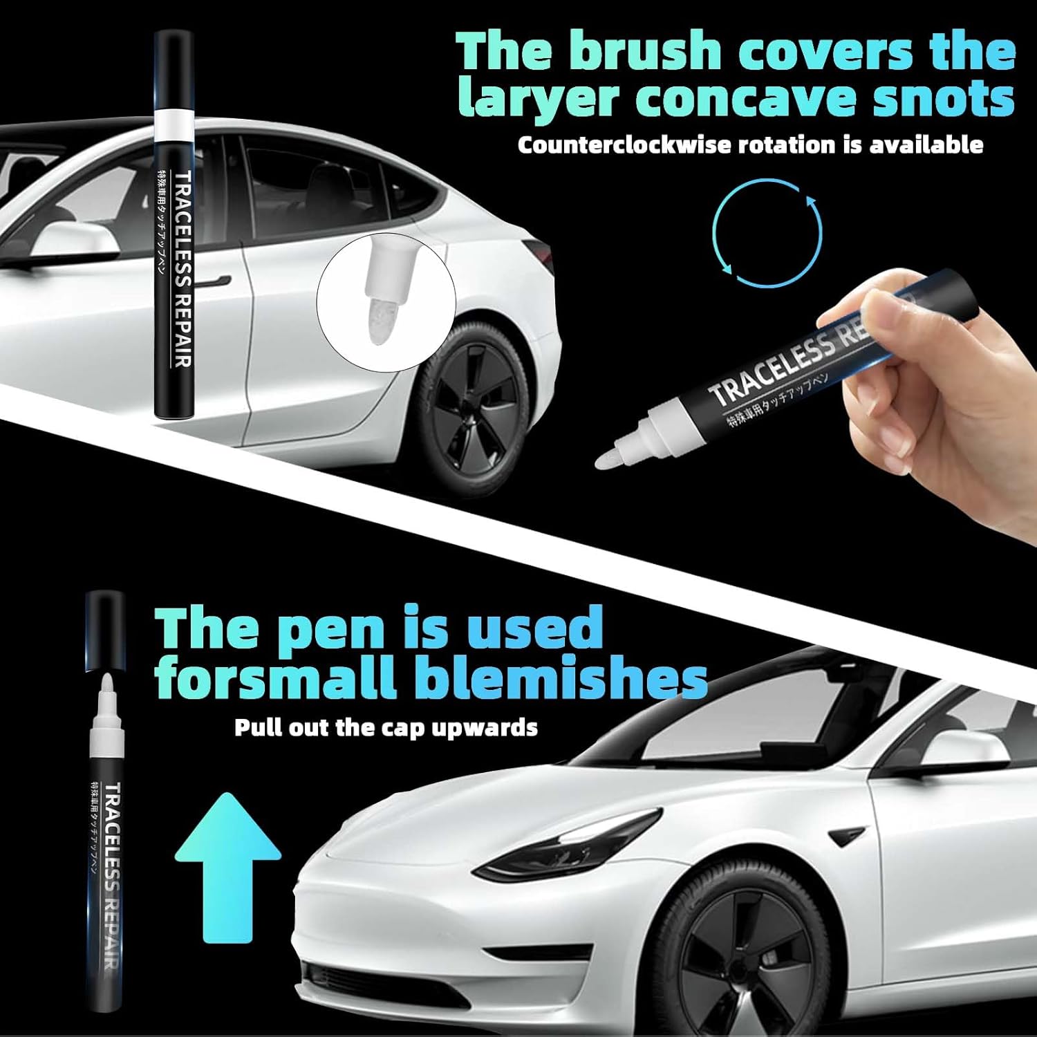 Touch Up Paint for Tesla Model 3 Highland Scratch Repair Kit, Pen Tip and Brush 2 in 1 Scratch Repair Pen Car Repair Pen (Pearl White) - Image 4