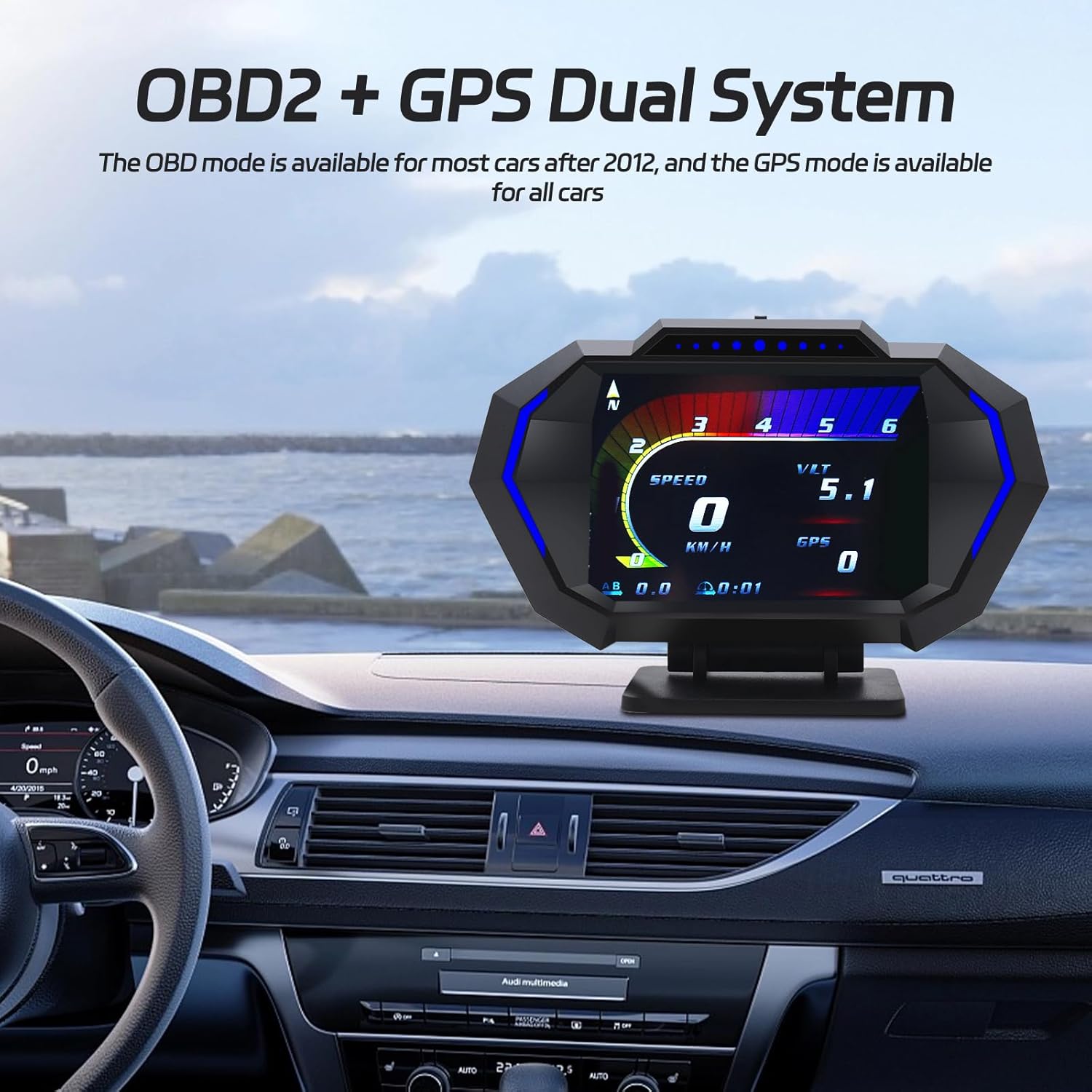 KAOLALI Head Up Display OBD2 GPS Auto HUD Digital Tachometer Universal Digital Speedometer with Speed Notice, Fatigue Reminder, MPH KM/H for All Vehicles - Image 3