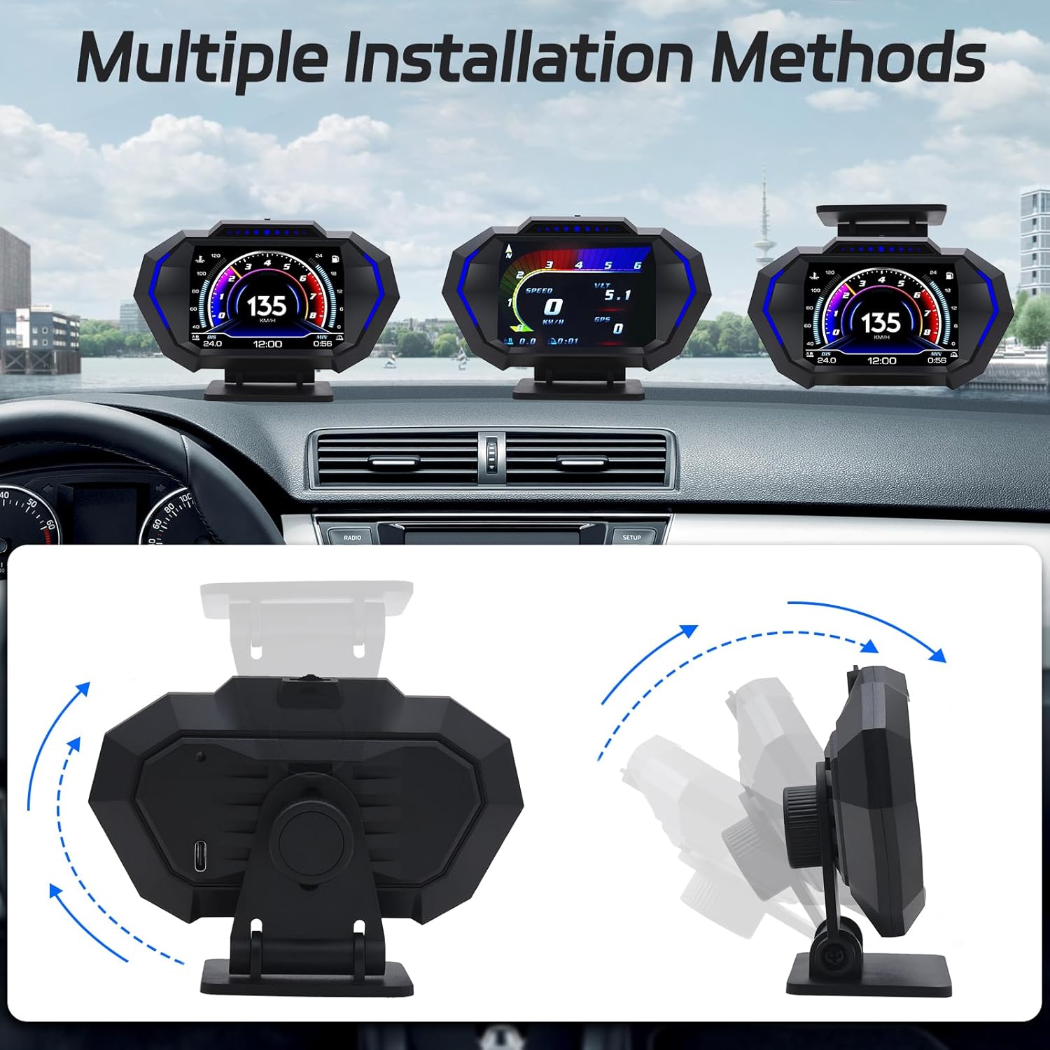 KAOLALI Head Up Display OBD2 GPS Auto HUD Digital Tachometer Universal Digital Speedometer with Speed Notice, Fatigue Reminder, MPH KM/H for All Vehicles - Image 6