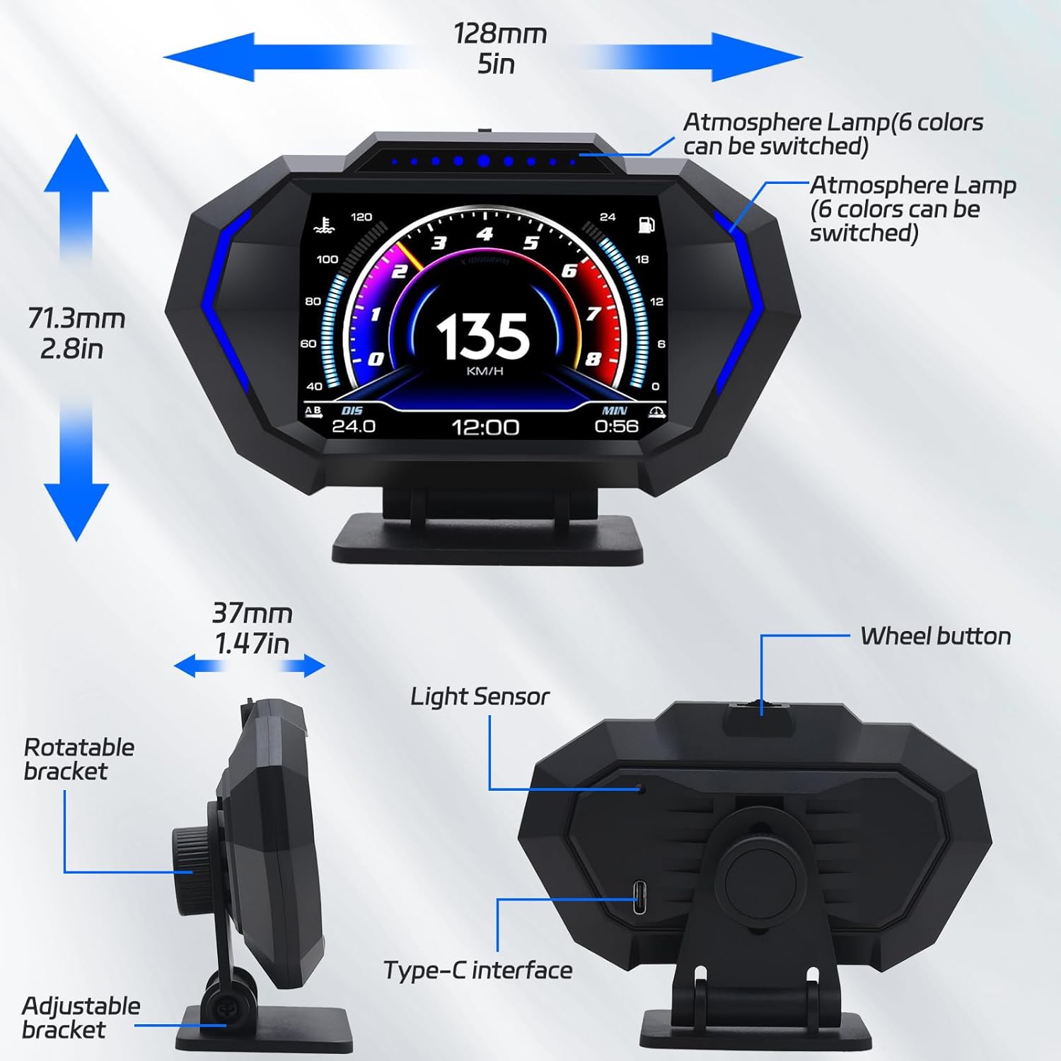 KAOLALI Head Up Display OBD2 GPS Auto HUD Digital Tachometer Universal Digital Speedometer with Speed Notice, Fatigue Reminder, MPH KM/H for All Vehicles - Image 7