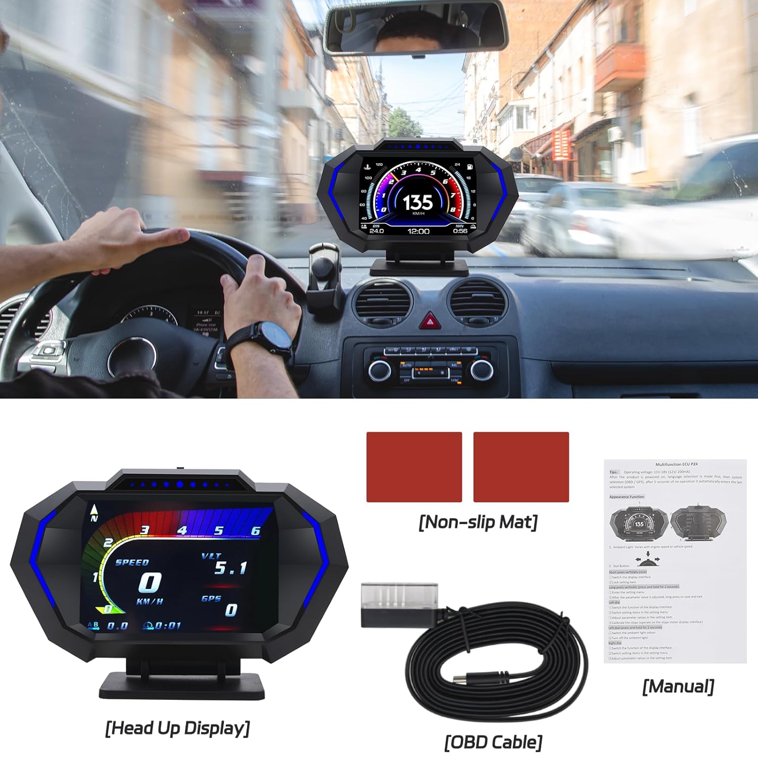 KAOLALI Head Up Display OBD2 GPS Auto HUD Digital Tachometer Universal Digital Speedometer with Speed Notice, Fatigue Reminder, MPH KM/H for All Vehicles - Image 8