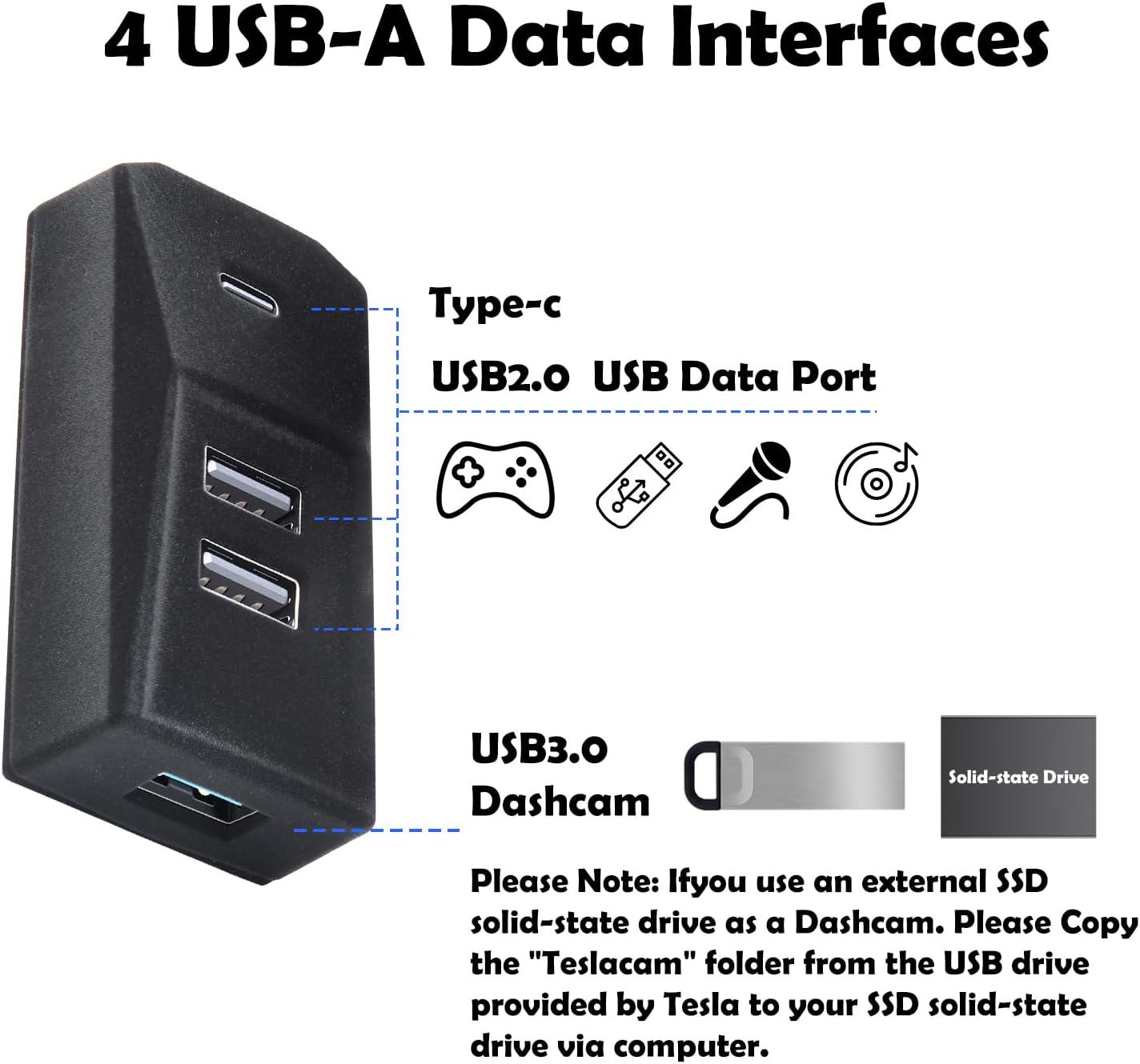 USB Hub for Tesla Glove Box - 4 Port Docking Station Model 3 Highland 2024 2025 Cybertruck, Model Y Juniper 2025 2026 Seamlessly Transfers Camera Images from - Image 4