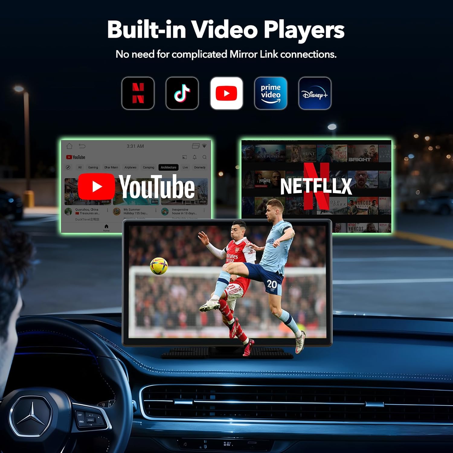 LAMTTO 3 en 1 Net-flix Carplay Android Auto Pantalla Coche con Youtube, Tiktok, Pantalla Táctil 9 pulgadas, Cámara de Respaldo Navegación Asistente de Voz Spotify Bluetooth AUX FM OTA - Image 3